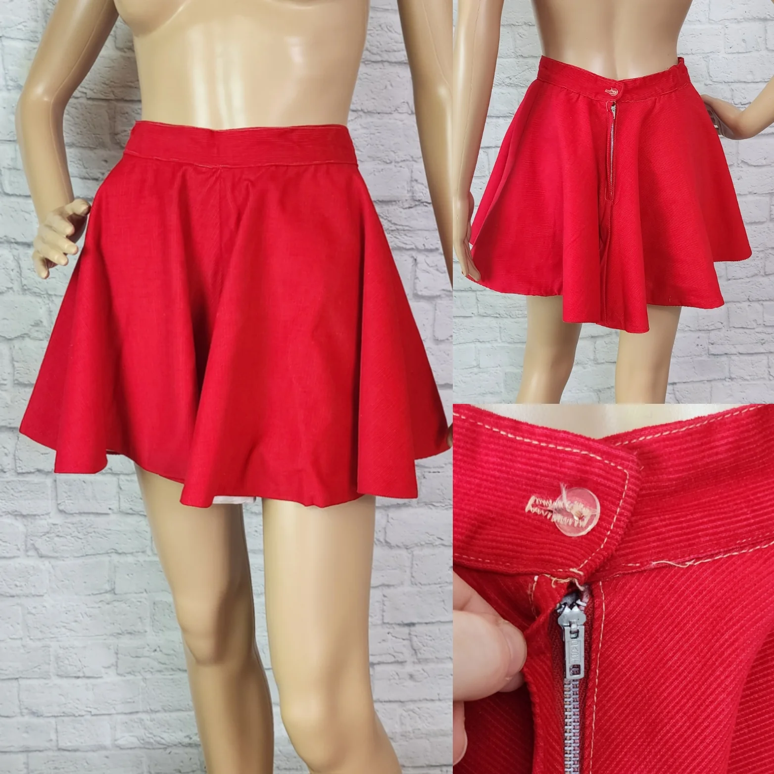 50s Red Corduroy Circle Skirt Skating Majorette - Image 3