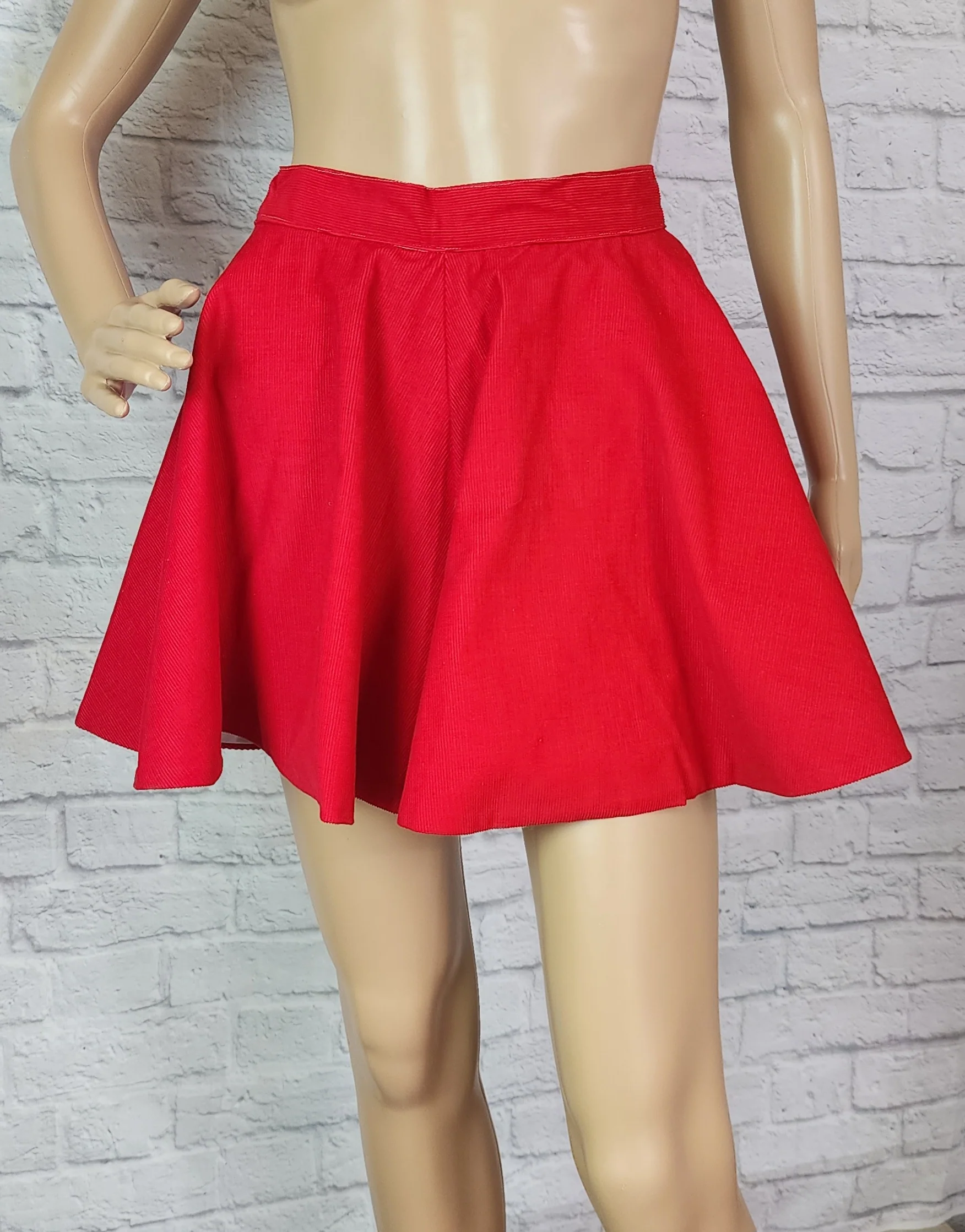 50s Red Corduroy Circle Skirt Skating Majorette - Image 5