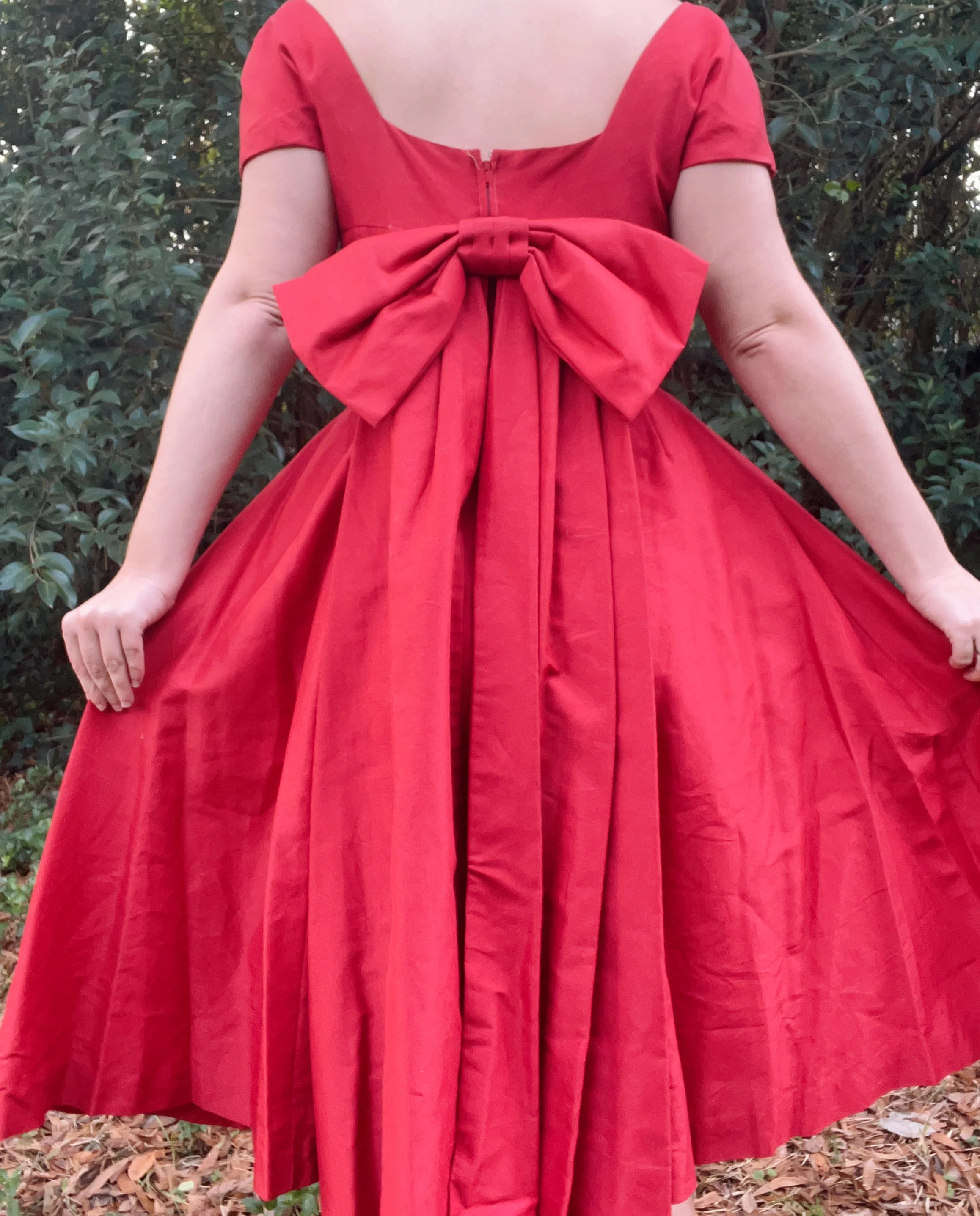 50s Red Holiday Christmas Party Dress With Big Bow By Gigi Young - Image 3