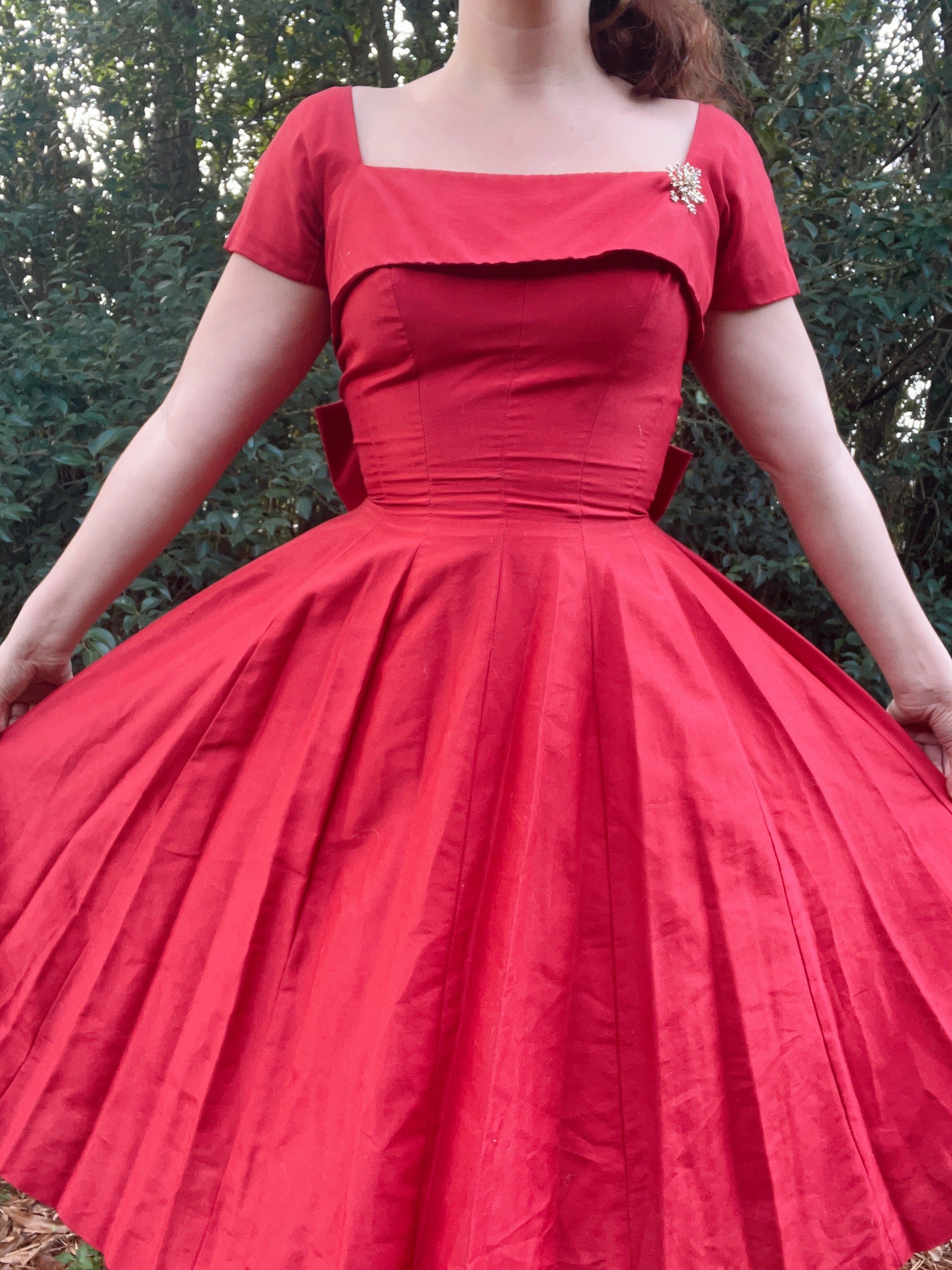 50s Red Holiday Christmas Party Dress With Big Bow By Gigi Young - Image 4