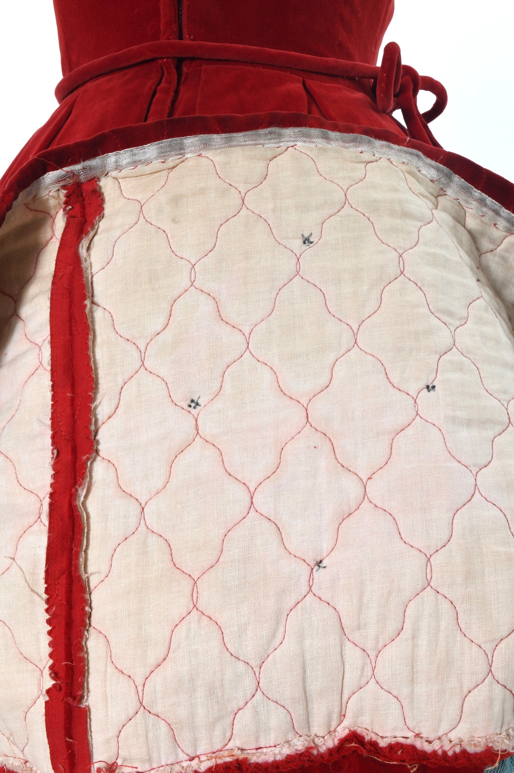 50s Red Velvet Quilted Quilted Full Skirt Party Dress - Image 11