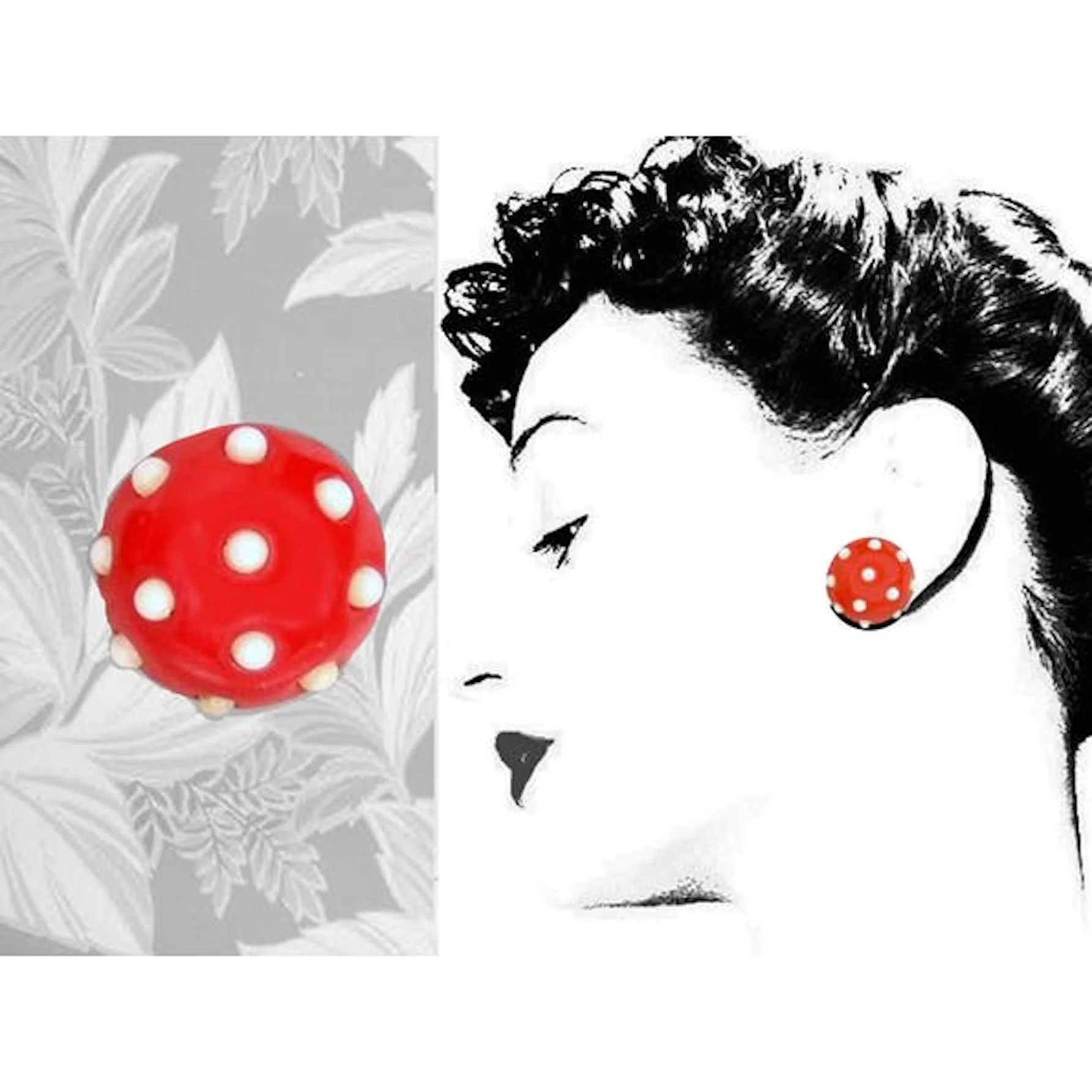 50s Red White Dot Clip On Earrings Holiday Clipons - Image 3