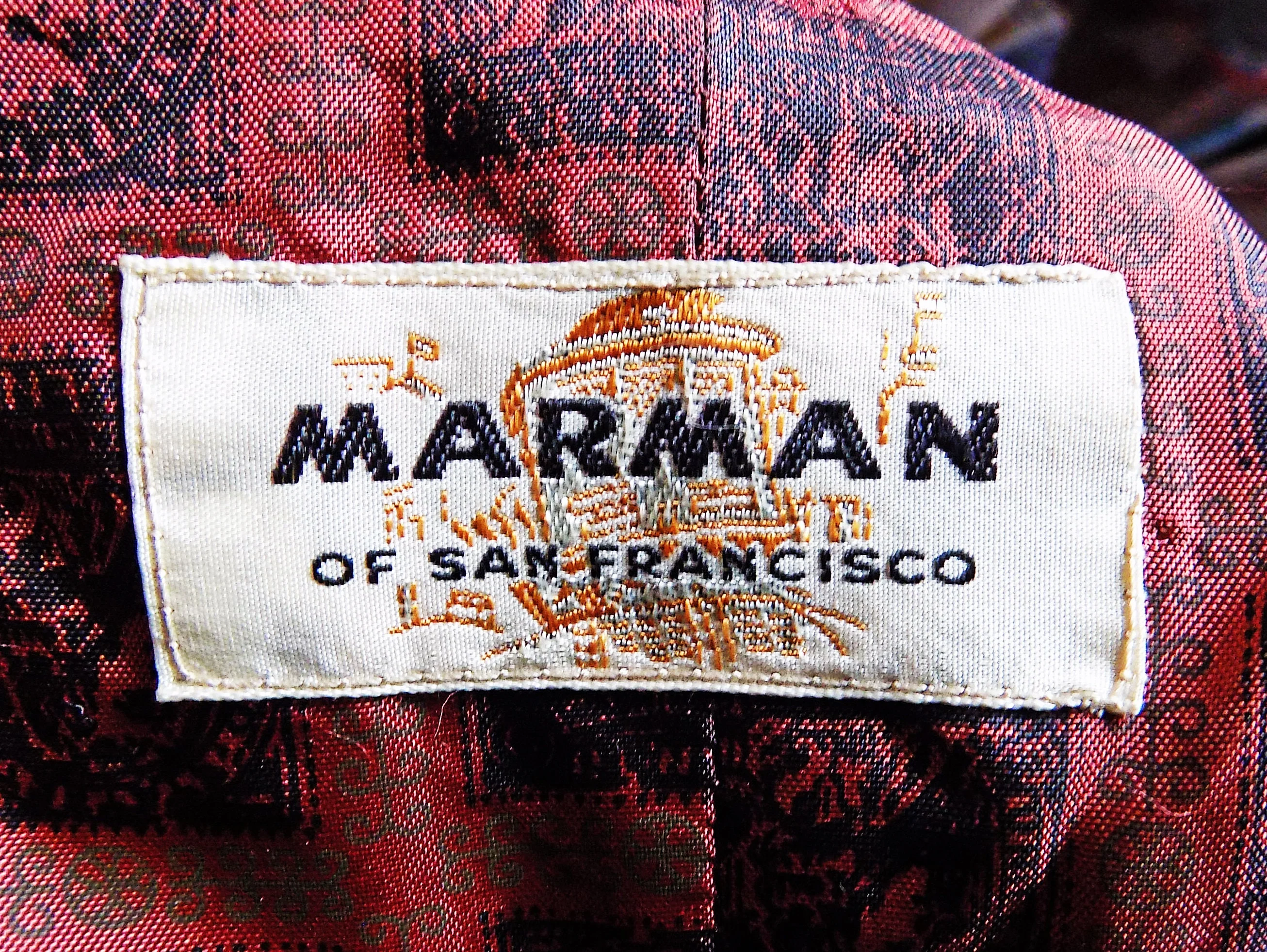 50s Red Wool Rockabilly Vest Waistcoat Stamp Themed Lining and Back Side Adjustments Original Textured Buttons 2 Pockets Marman - Image 3