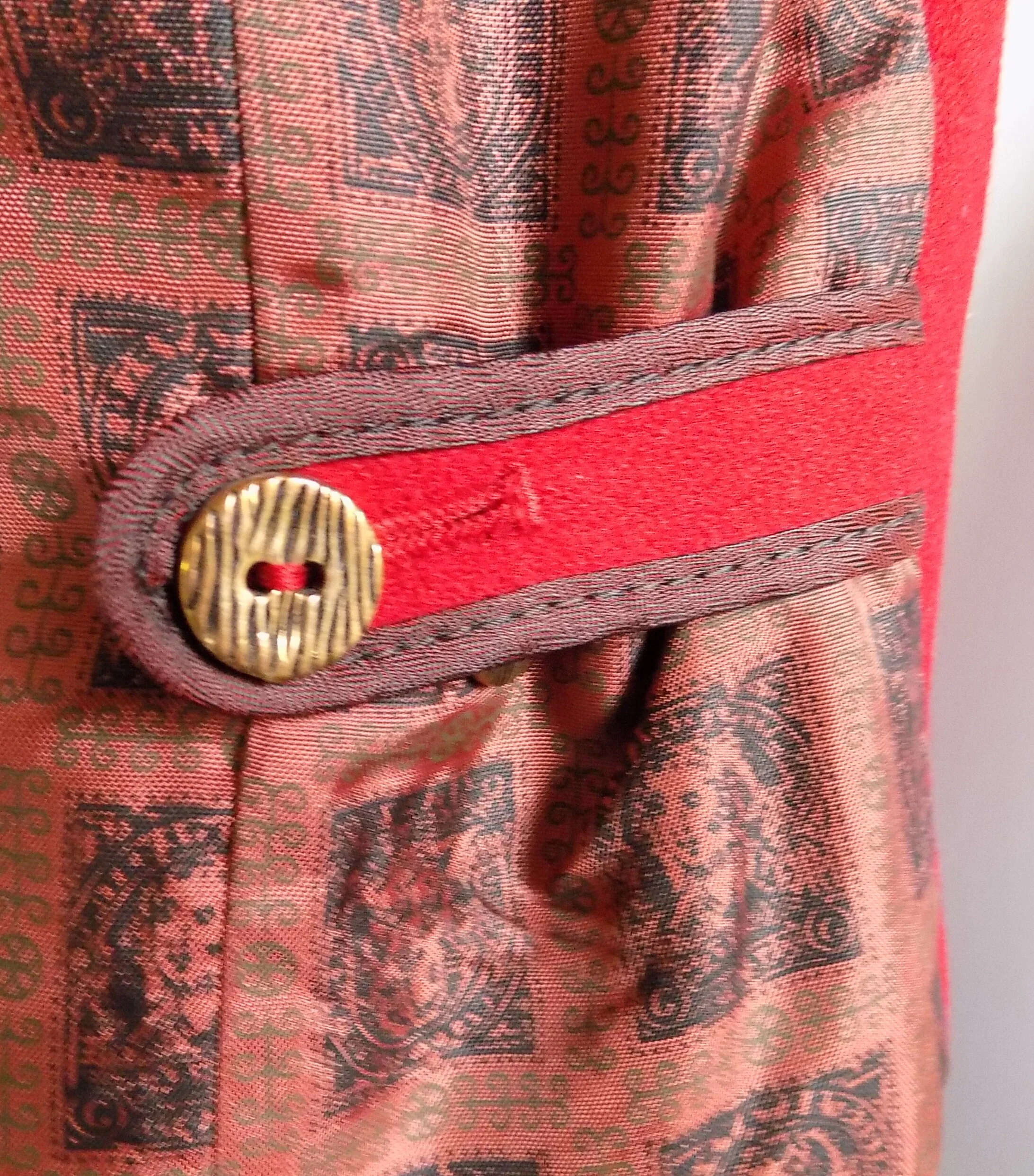 50s Red Wool Rockabilly Vest Waistcoat Stamp Themed Lining and Back Side Adjustments Original Textured Buttons 2 Pockets Marman - Image 6