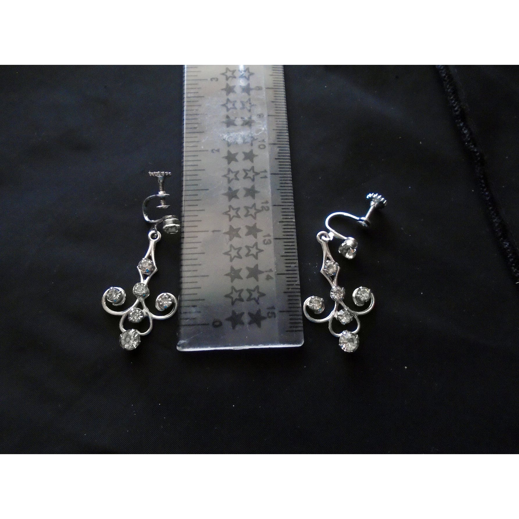 50s Rhinestone Dangle Screwback Drop Earrings - Image 5