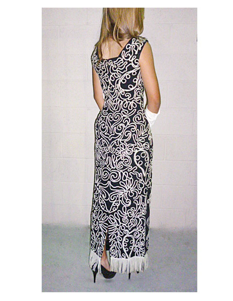 50s Ribbon Full Length Evening Dress Mrs Maisel Atomic by Alix of Miami Designed In Paris - Image 4