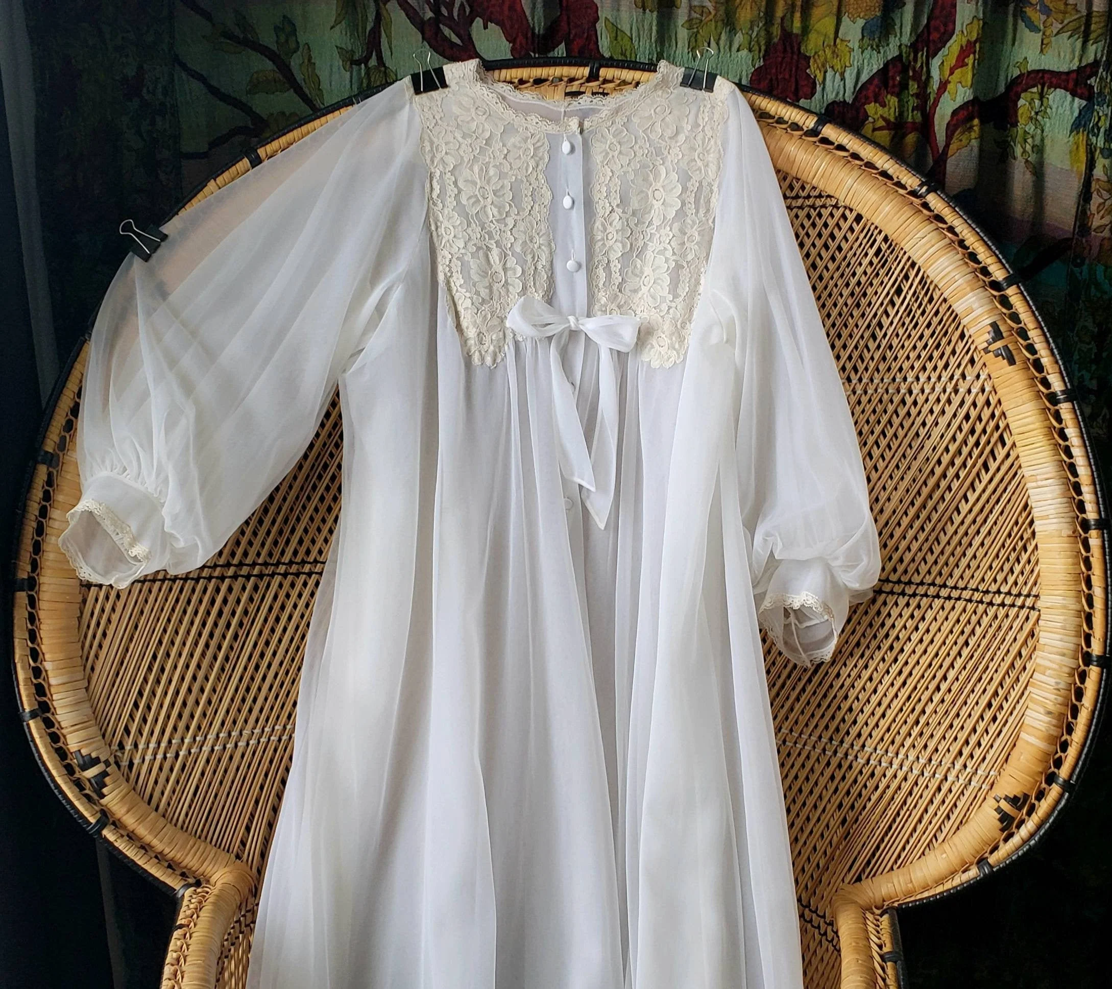 50s Romantic Sheer White Robe Sm/md - Image 4