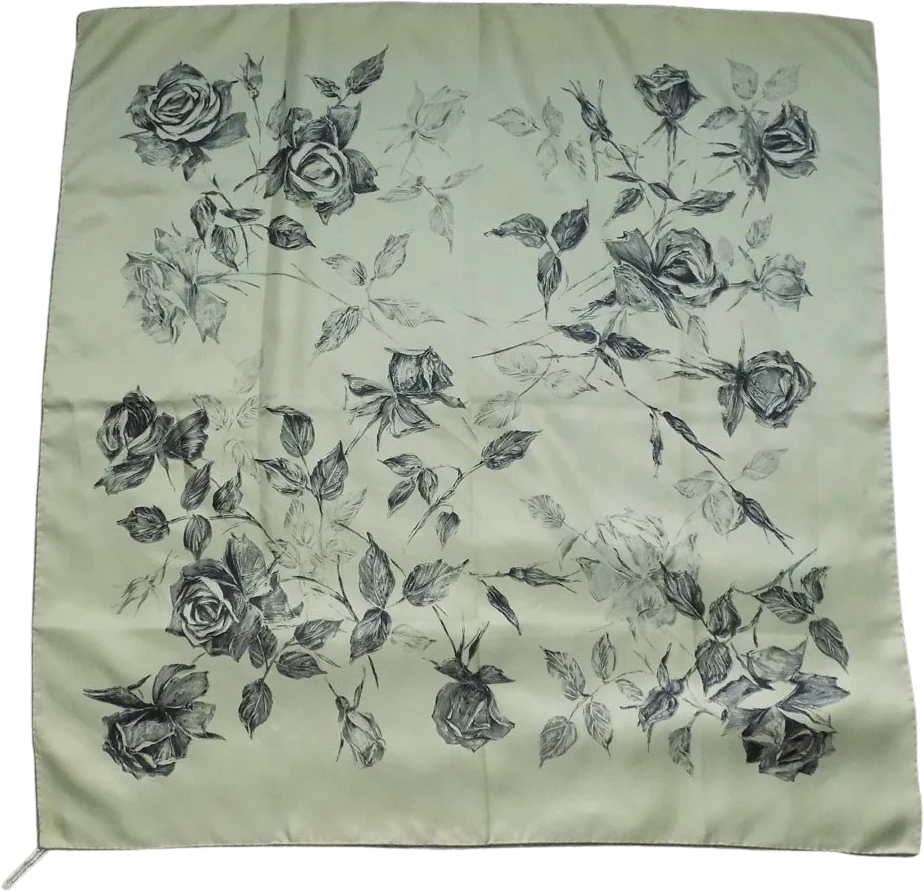 50s Rudolf Brauchbar Art Luxury Silk Scarf Made In Switzerland 30" Square Pale Olive Green Artist Rendition of Roses
