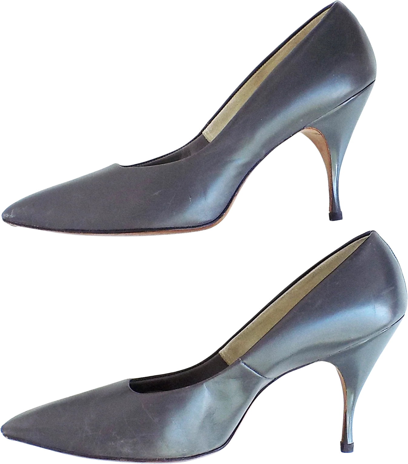 50s Sattini Gray High Heels Stilettos Gray Leather Rockabilly Kitten Elegant Rare Color by Sattini