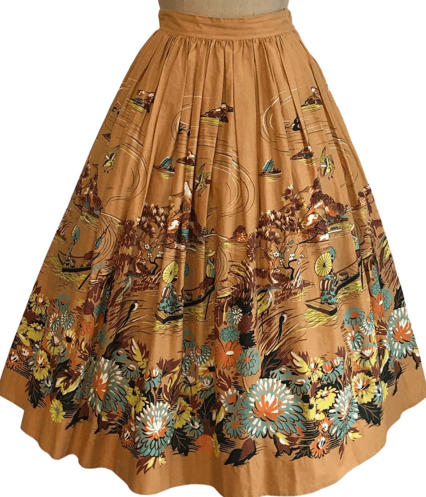 50's Scenic and Floral Novelty Print Border Skirt