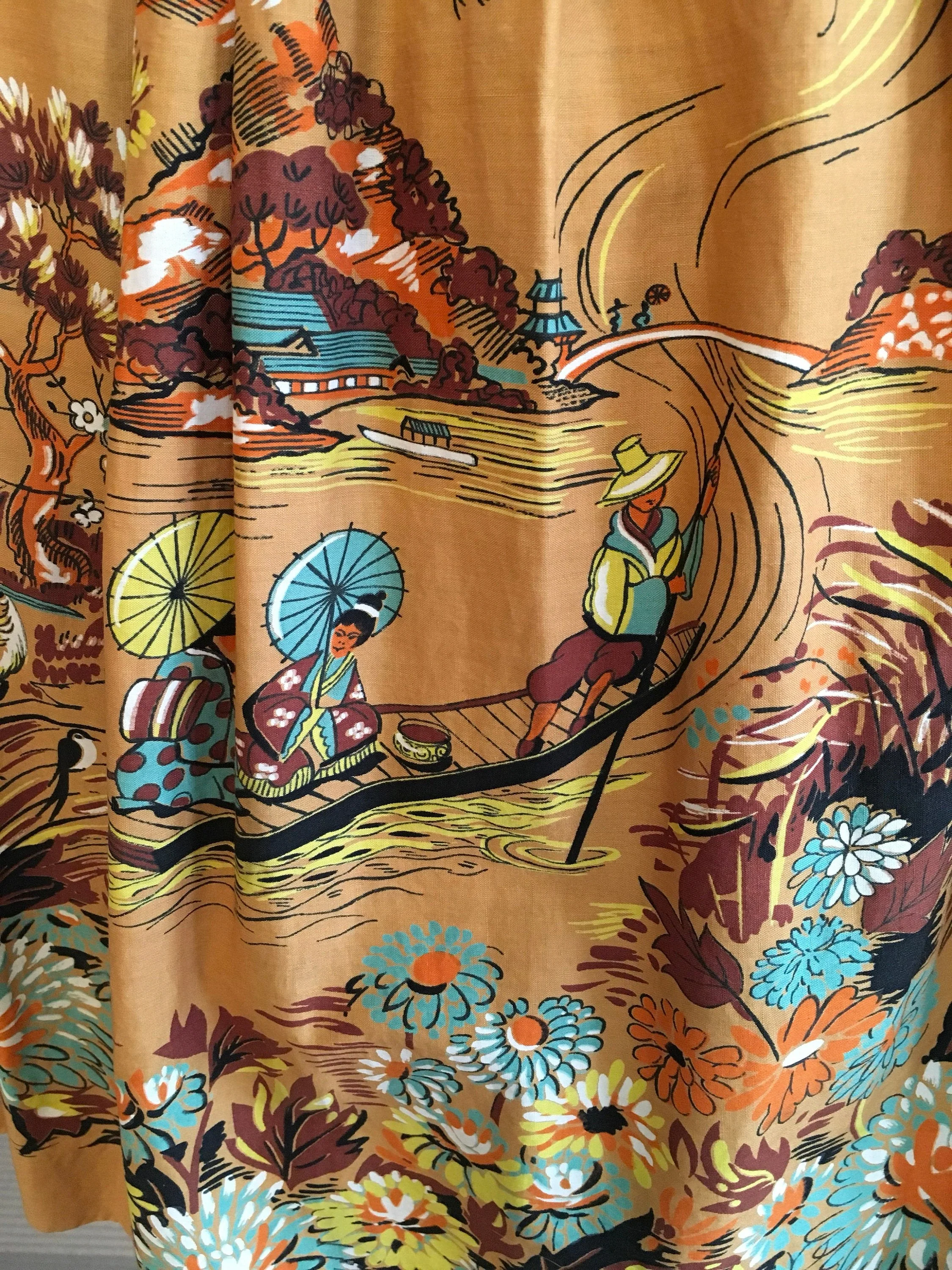 50's Scenic and Floral Novelty Print Border Skirt - Image 6