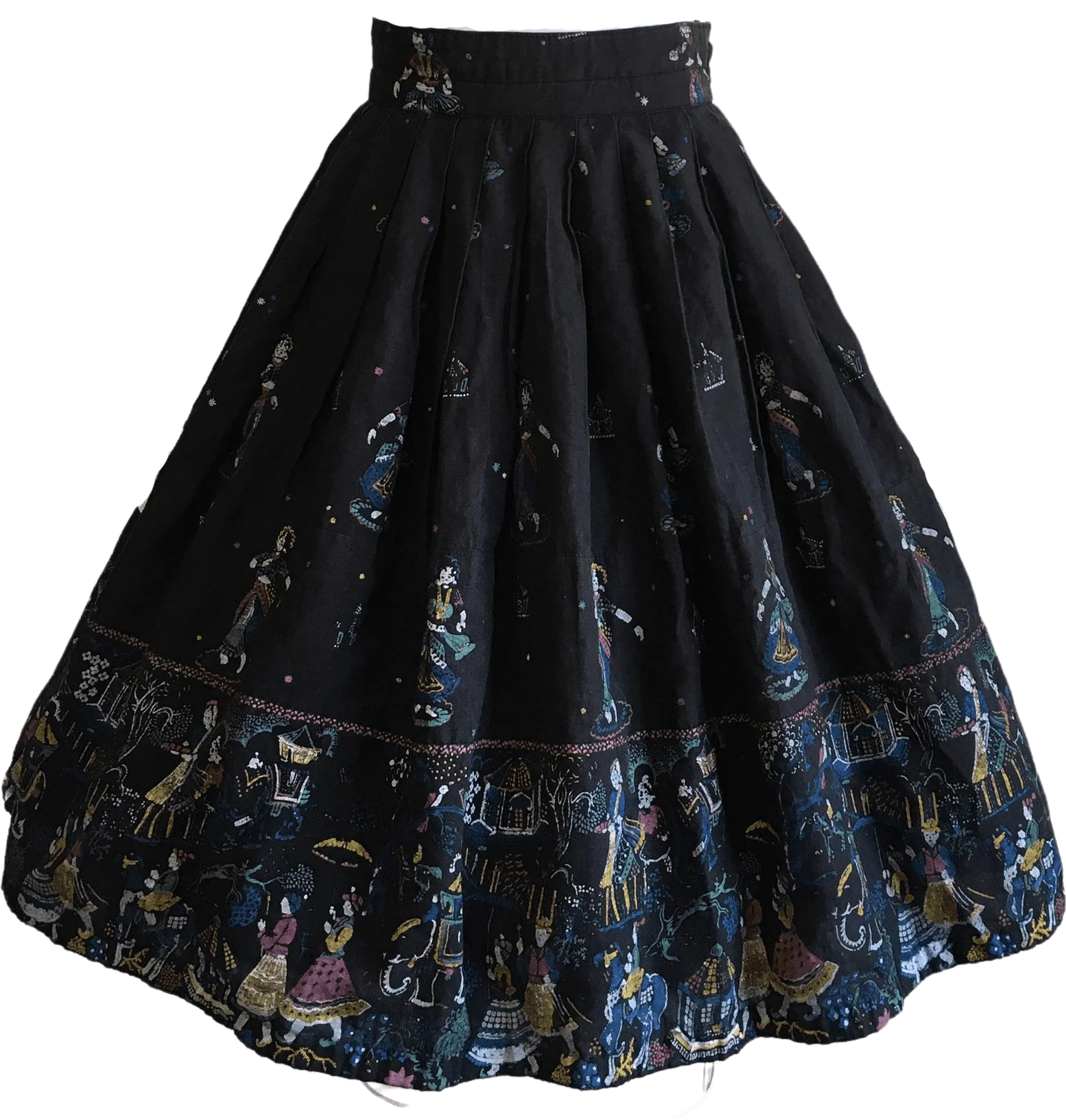 50's Scenic Asian Novelty Print Border Print Skirt