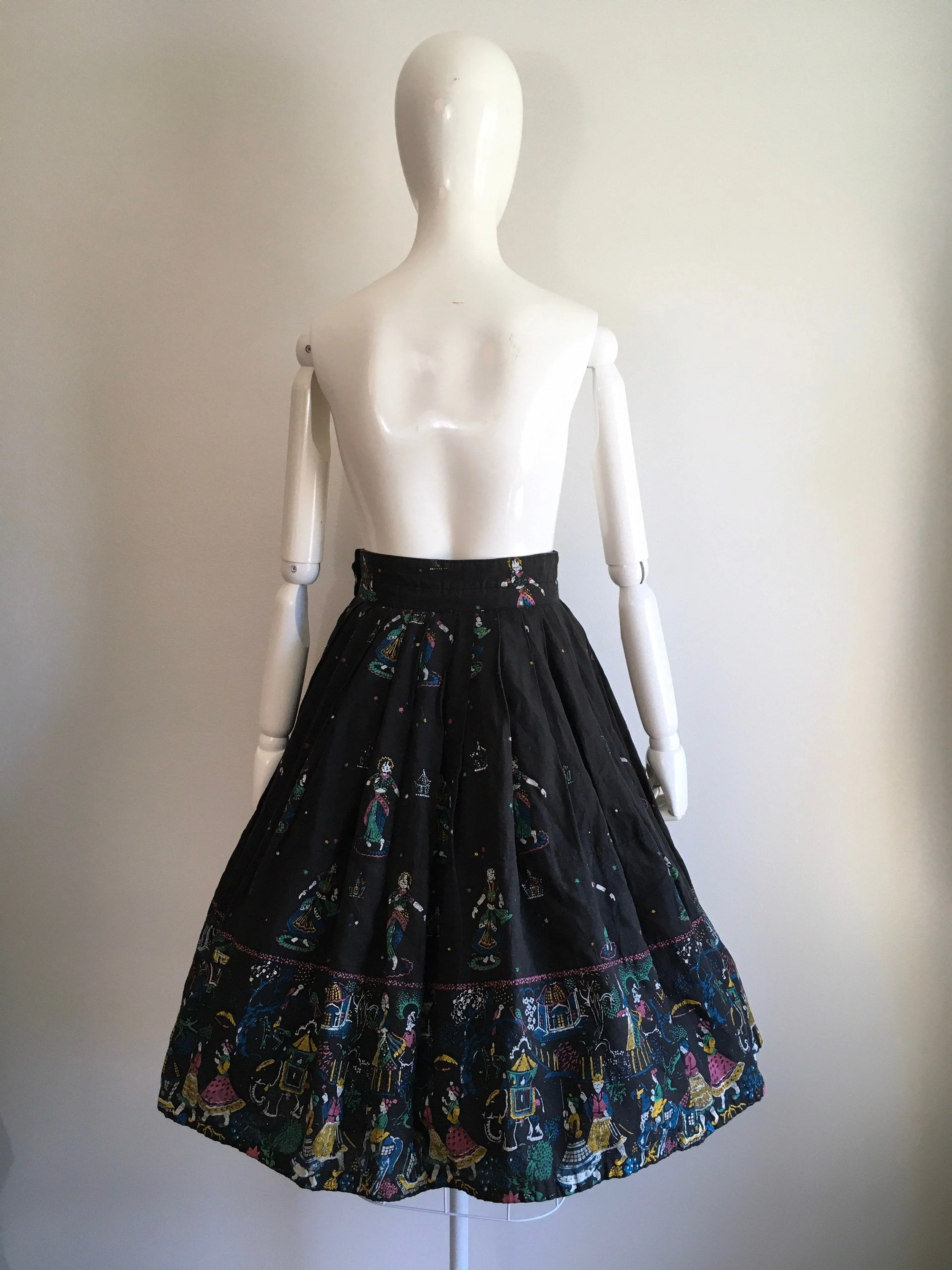 50's Scenic Asian Novelty Print Border Print Skirt - Image 3