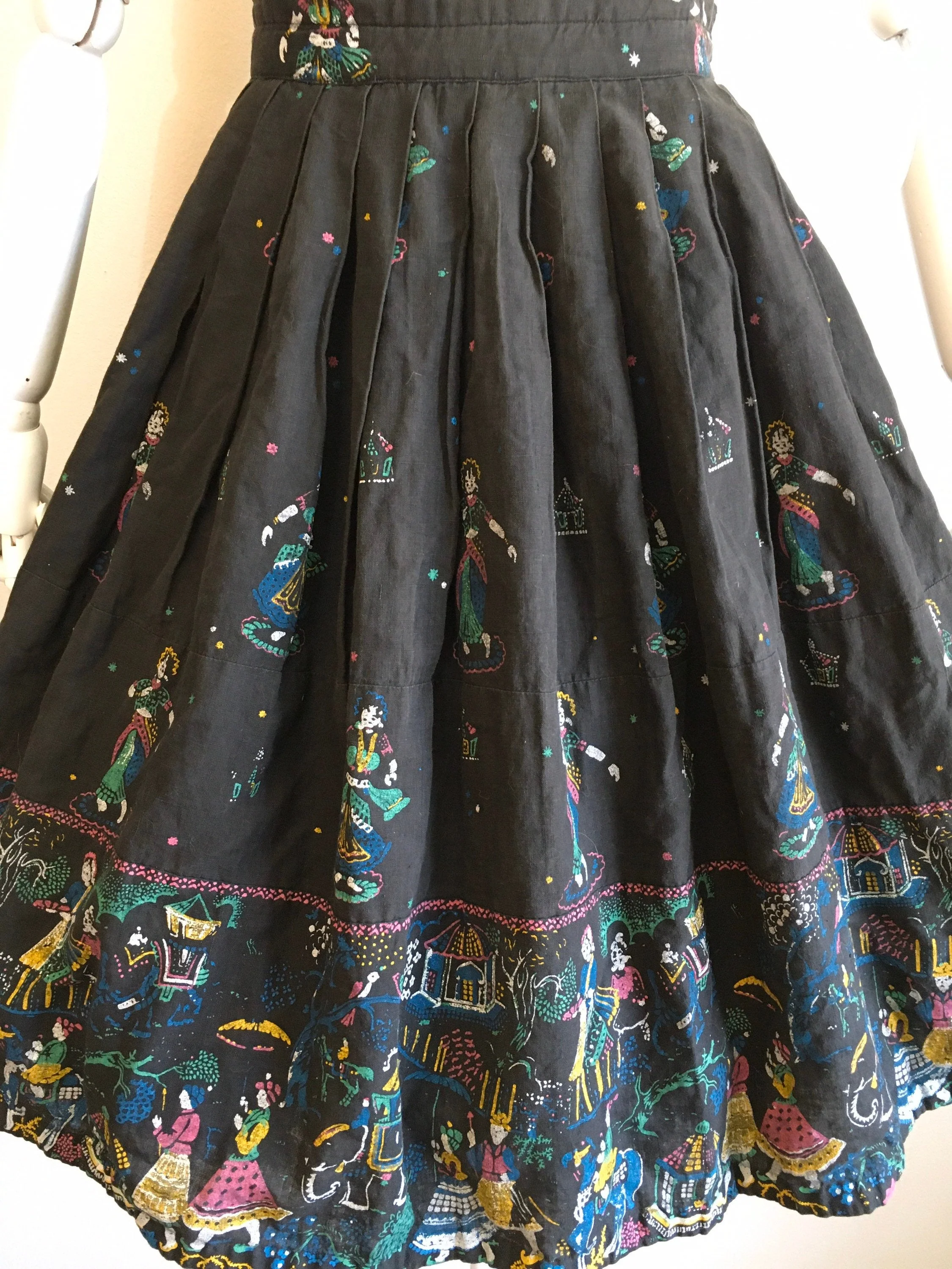 50's Scenic Asian Novelty Print Border Print Skirt - Image 4