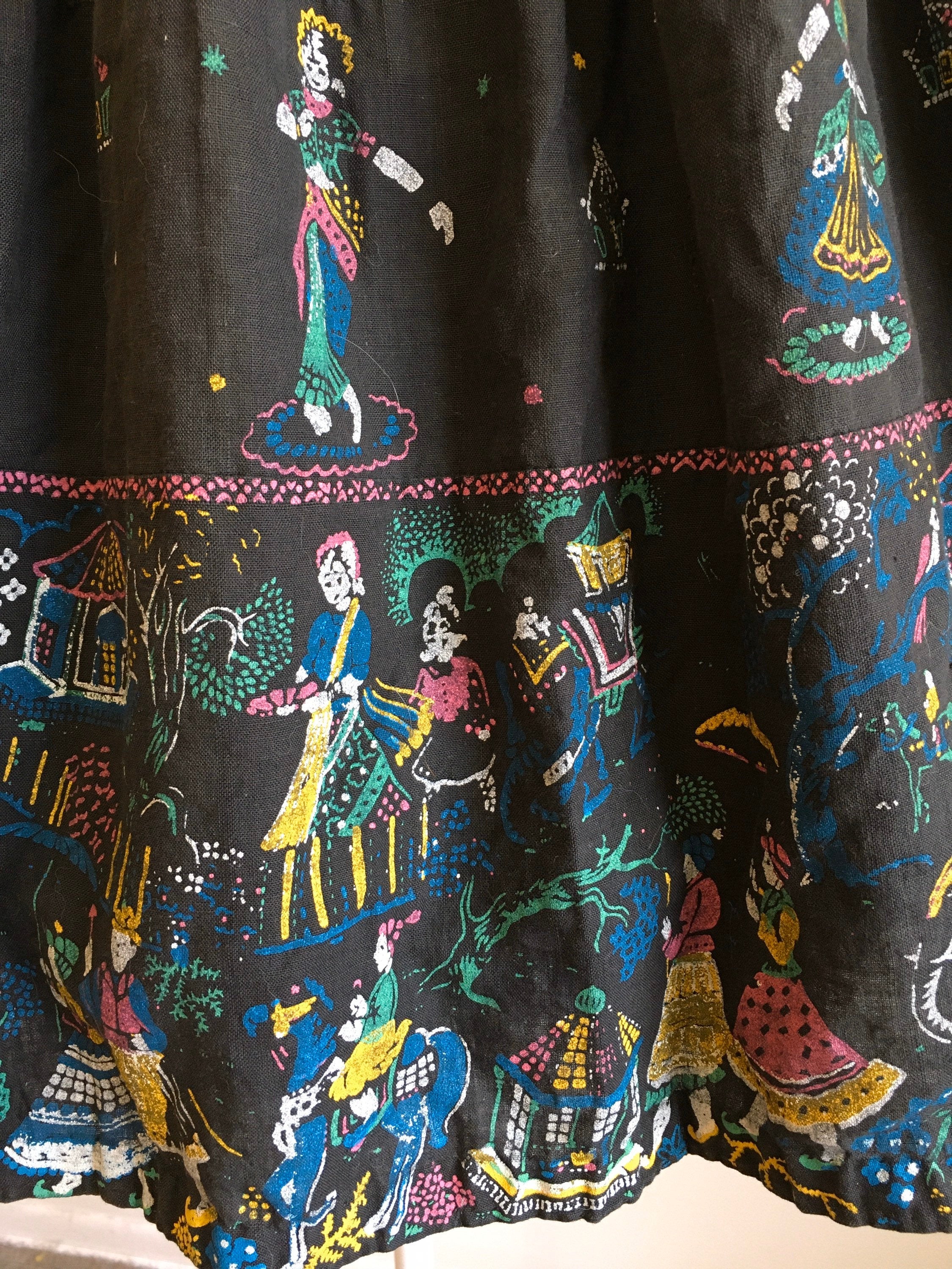 50's Scenic Asian Novelty Print Border Print Skirt - Image 5