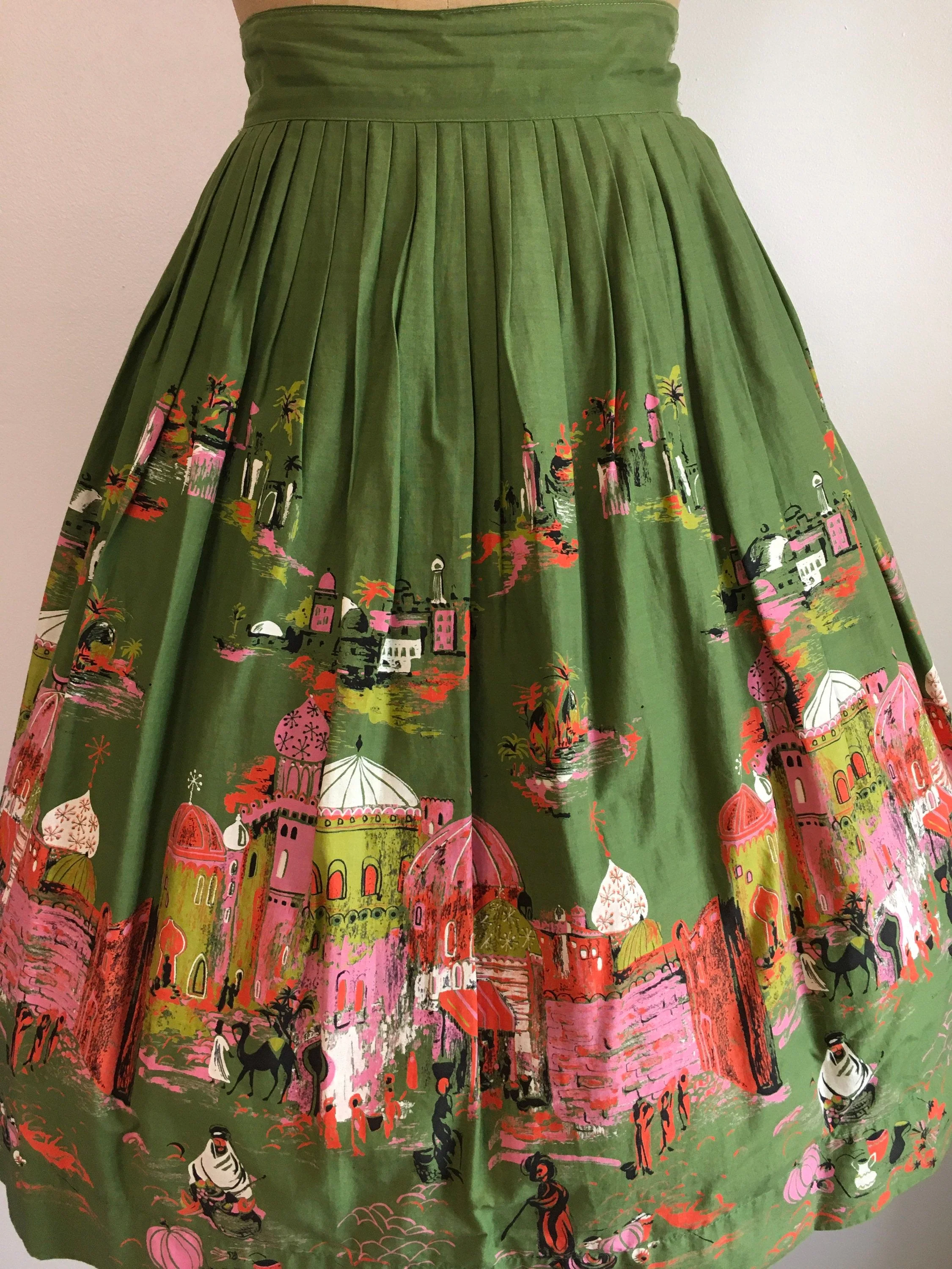 50's Scenic Casbah Arabian Novelty Print Border Skirt - Image 7