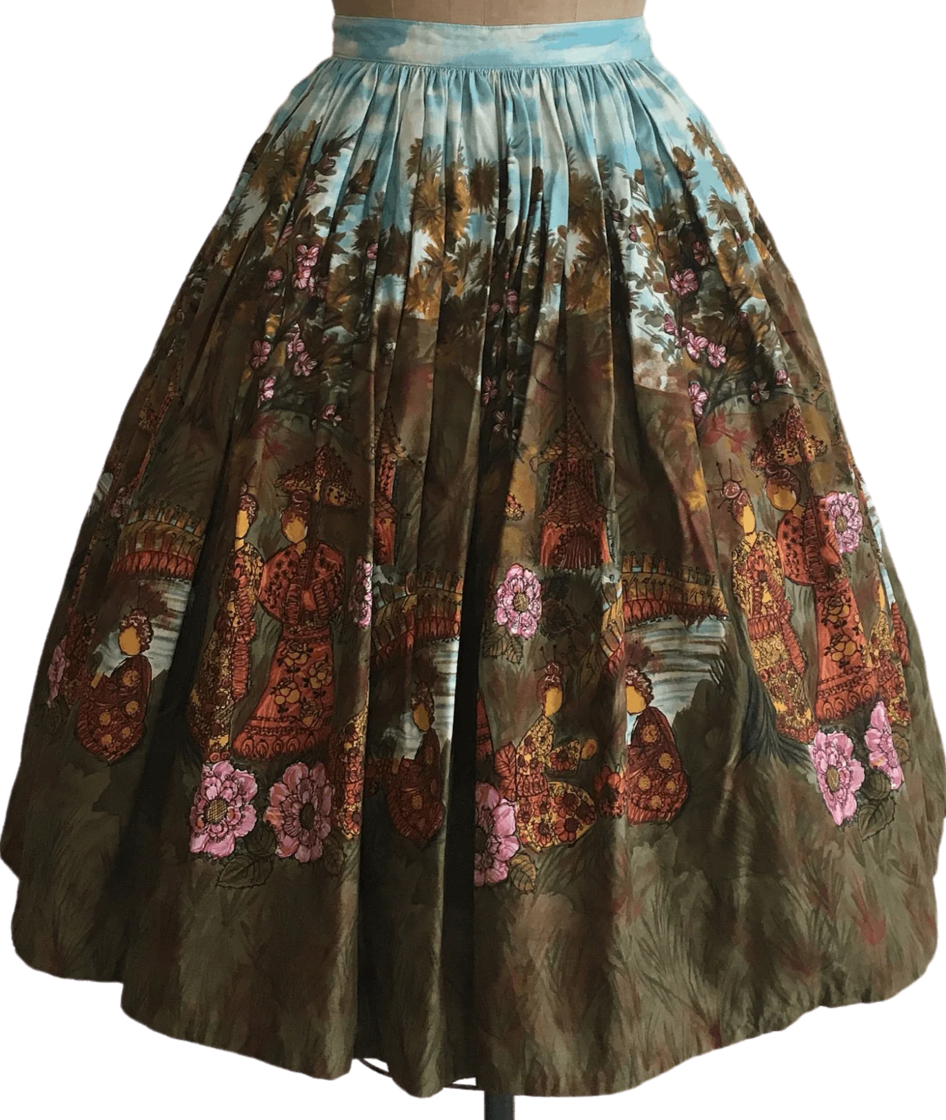 50's Scenic Novelty Print Border Skirt