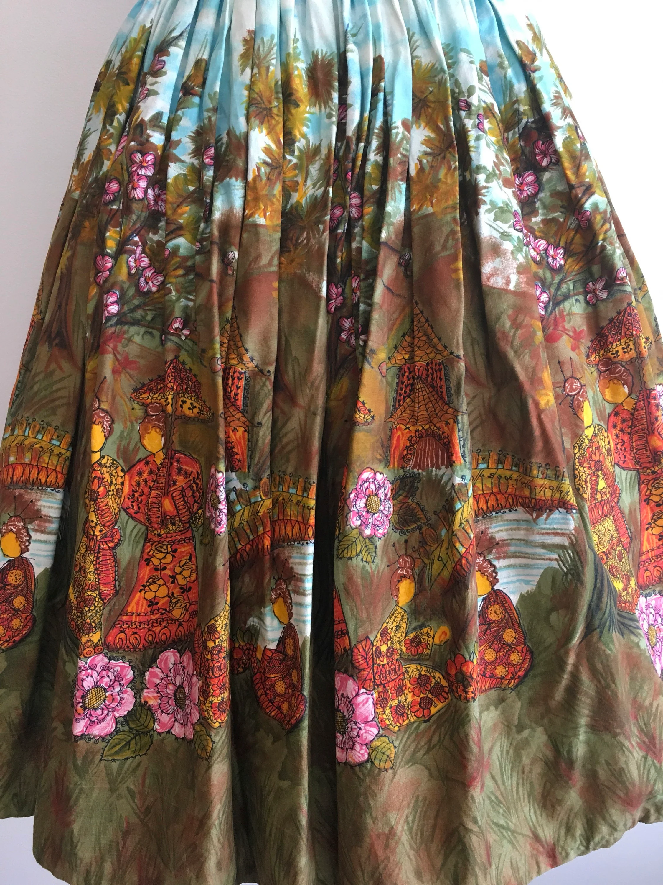 50's Scenic Novelty Print Border Skirt - Image 4