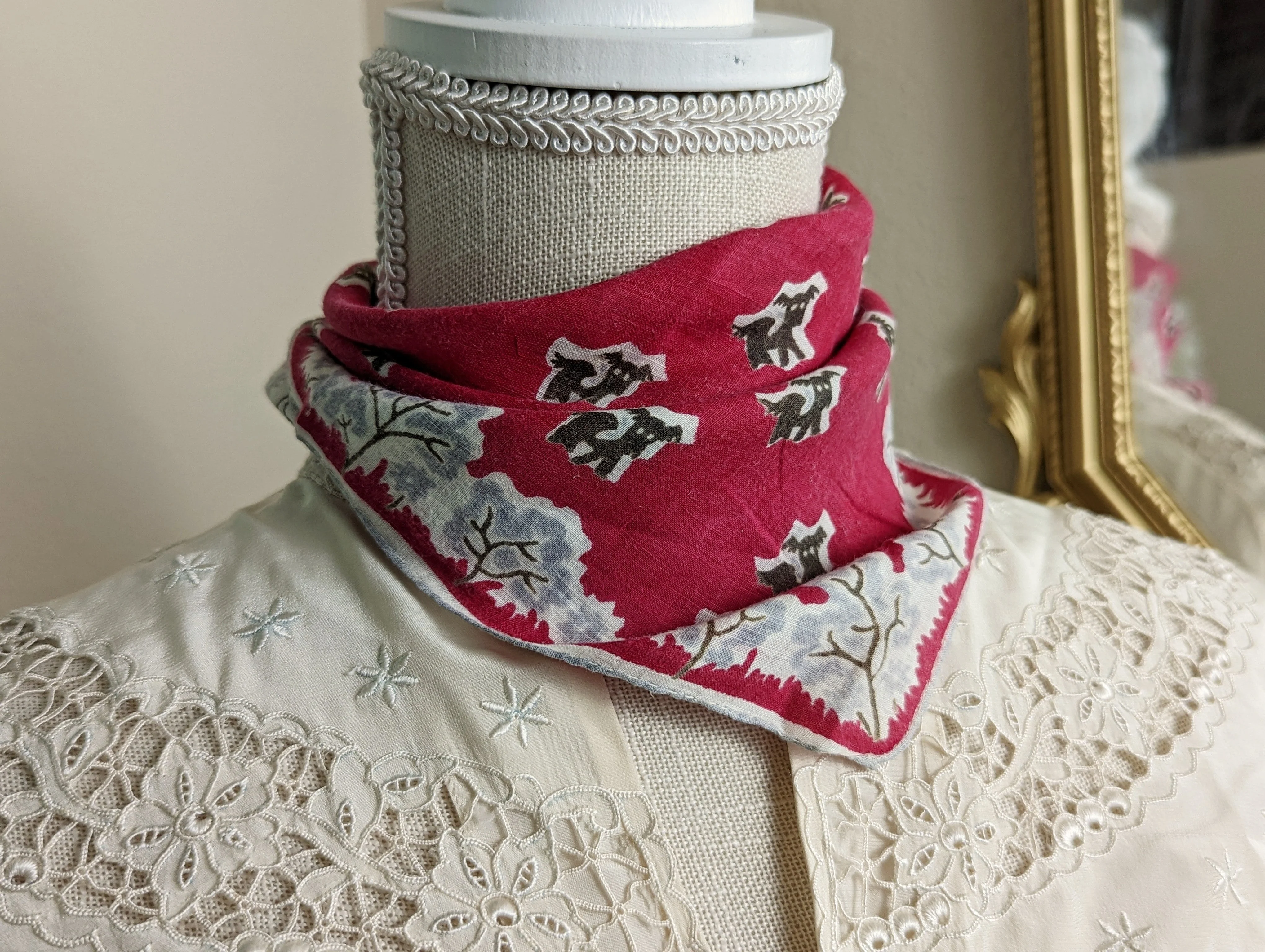 50s "scotty Dog" Red Gray, White and Black Scarf Handkerchief with Hand Rolled Edge - Image 2