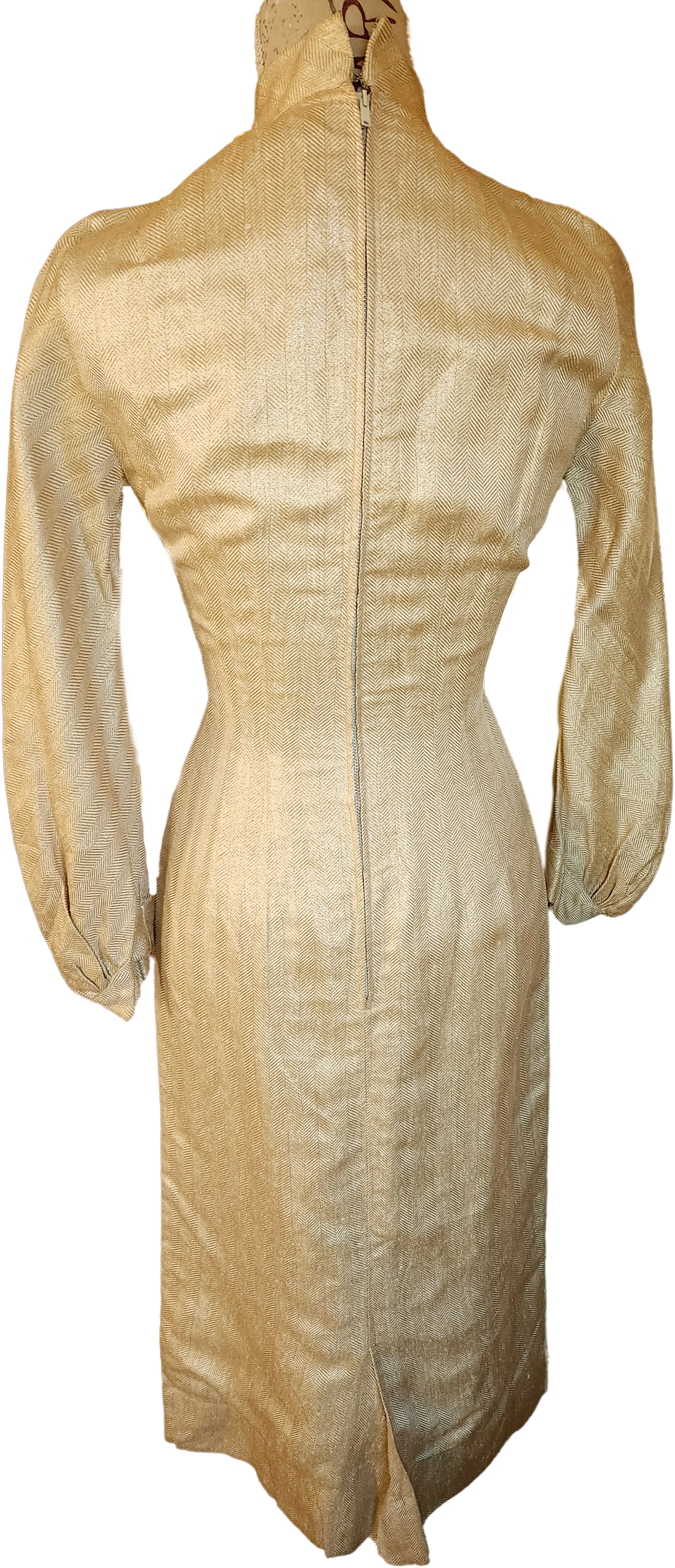 50s Sexy Metallic Gold Silk Linen Wiggle Dress By Anne Fogarty - Image 2
