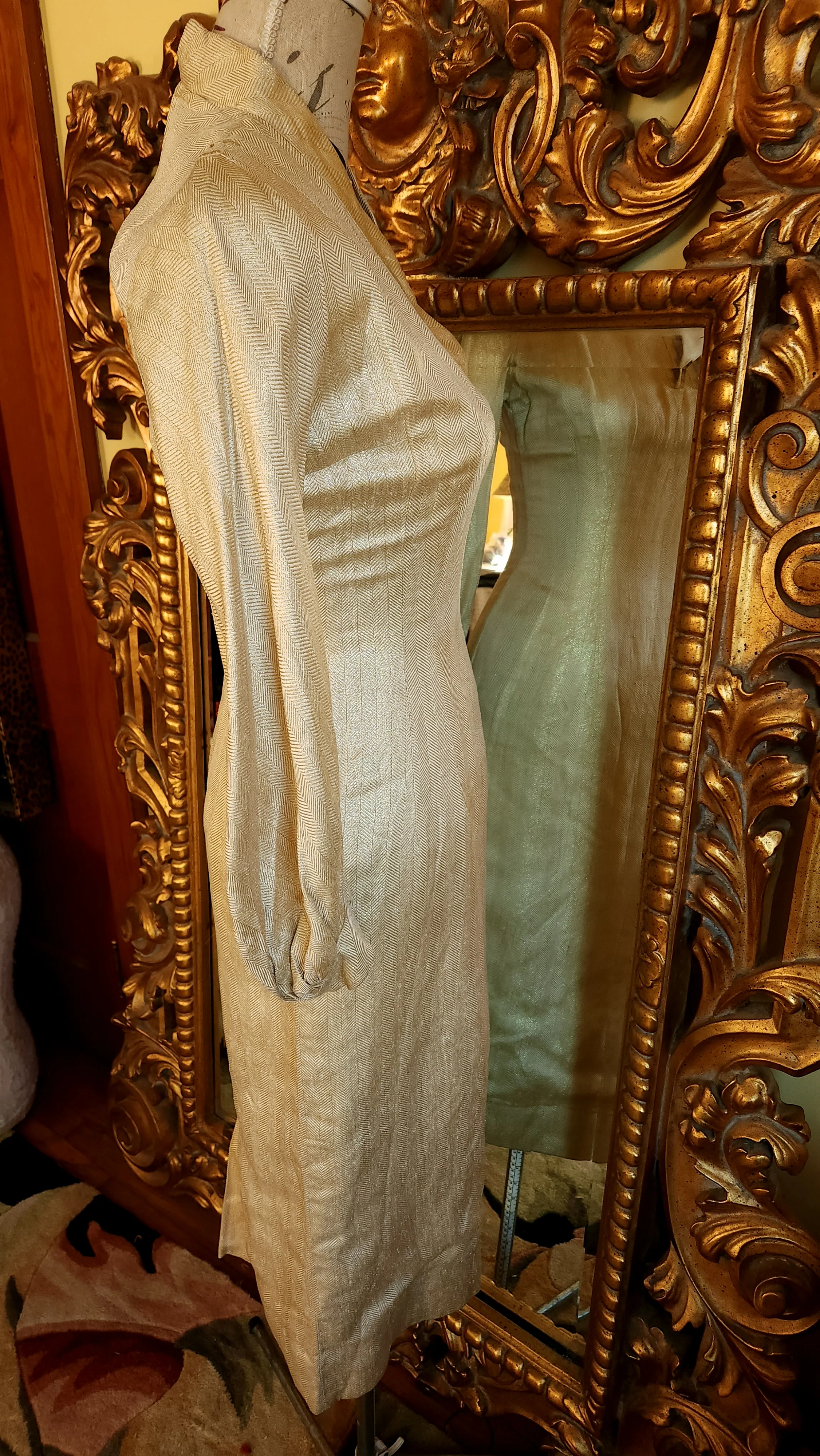 50s Sexy Metallic Gold Silk Linen Wiggle Dress By Anne Fogarty - Image 3