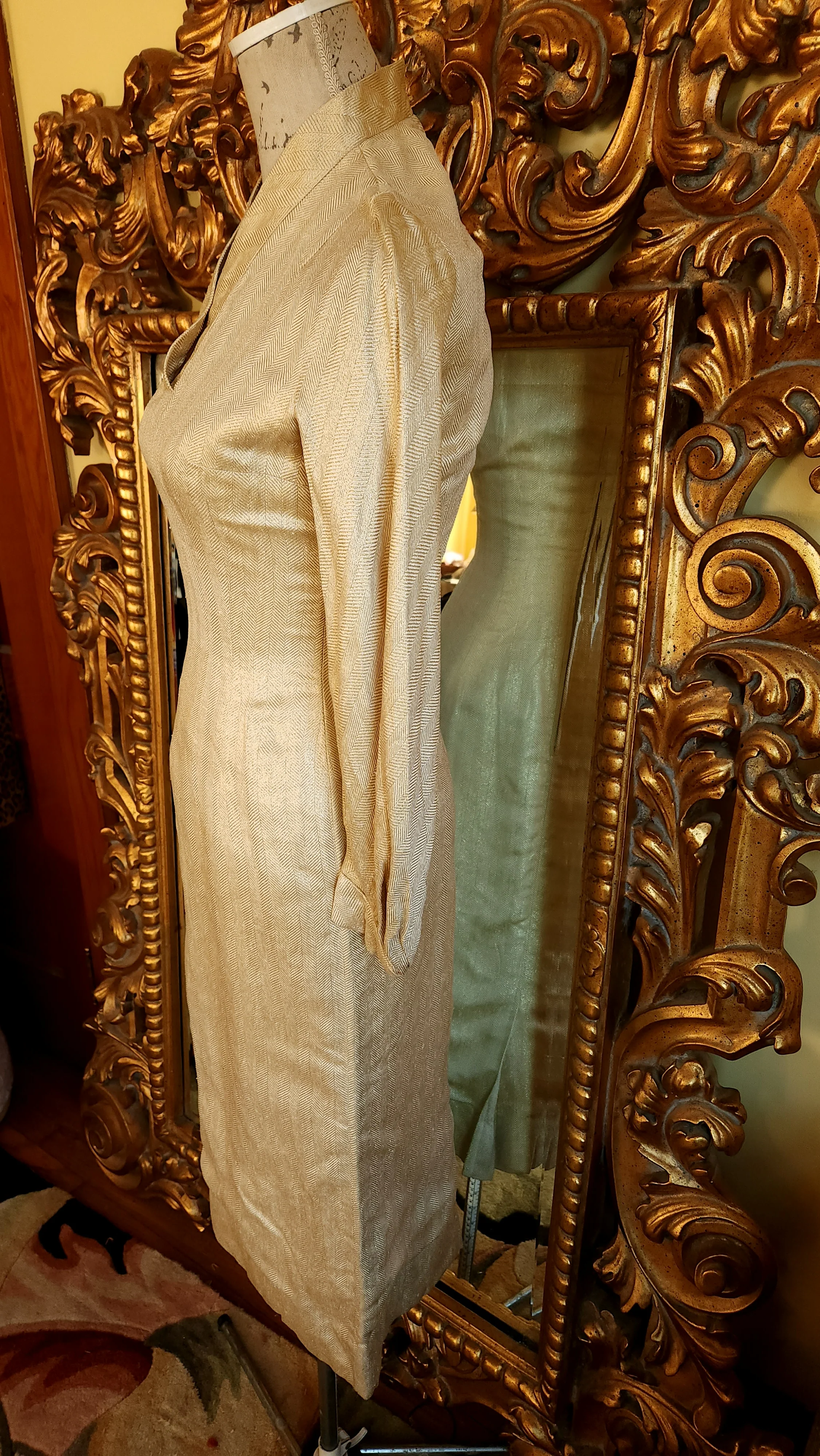 50s Sexy Metallic Gold Silk Linen Wiggle Dress By Anne Fogarty - Image 4
