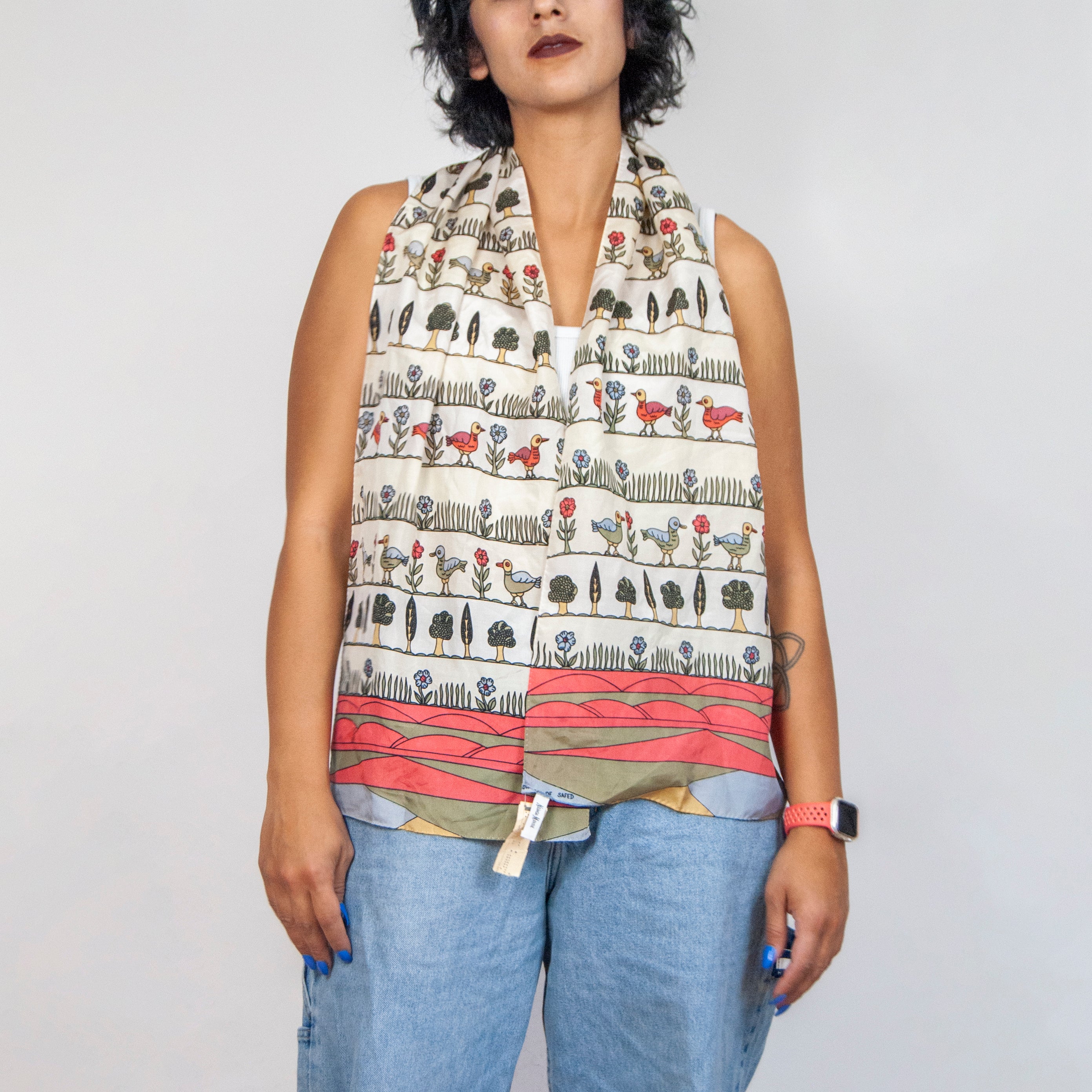 50s Shalom Of Safed Screen Painted Silk Scarf By Neiman Marcus - Image 7