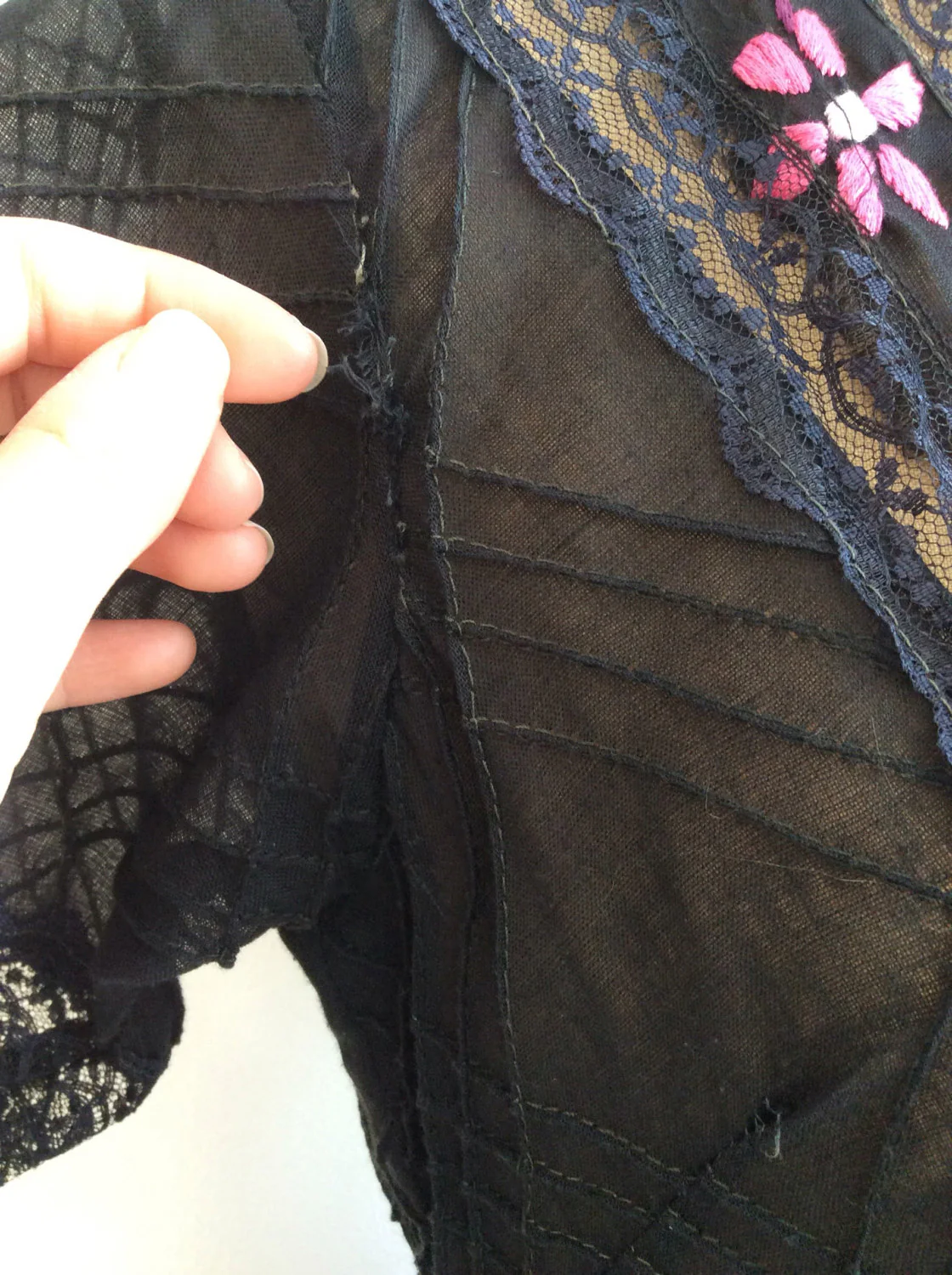 50's Sheer Maxi Dress with Floral Embroidery and Lace - Image 5