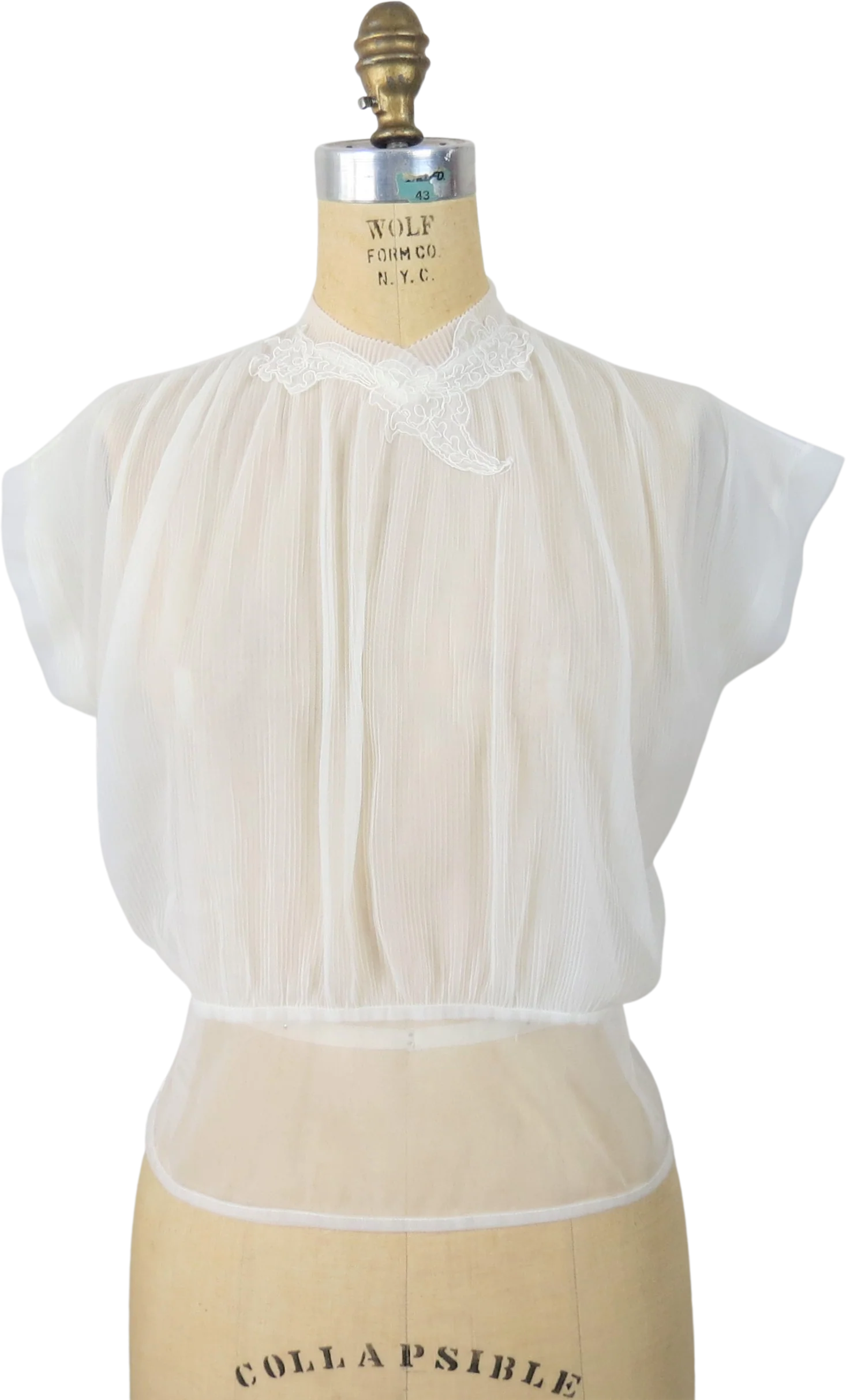 50s Sheer Nylon Blouse Button Back High Neck Dressy