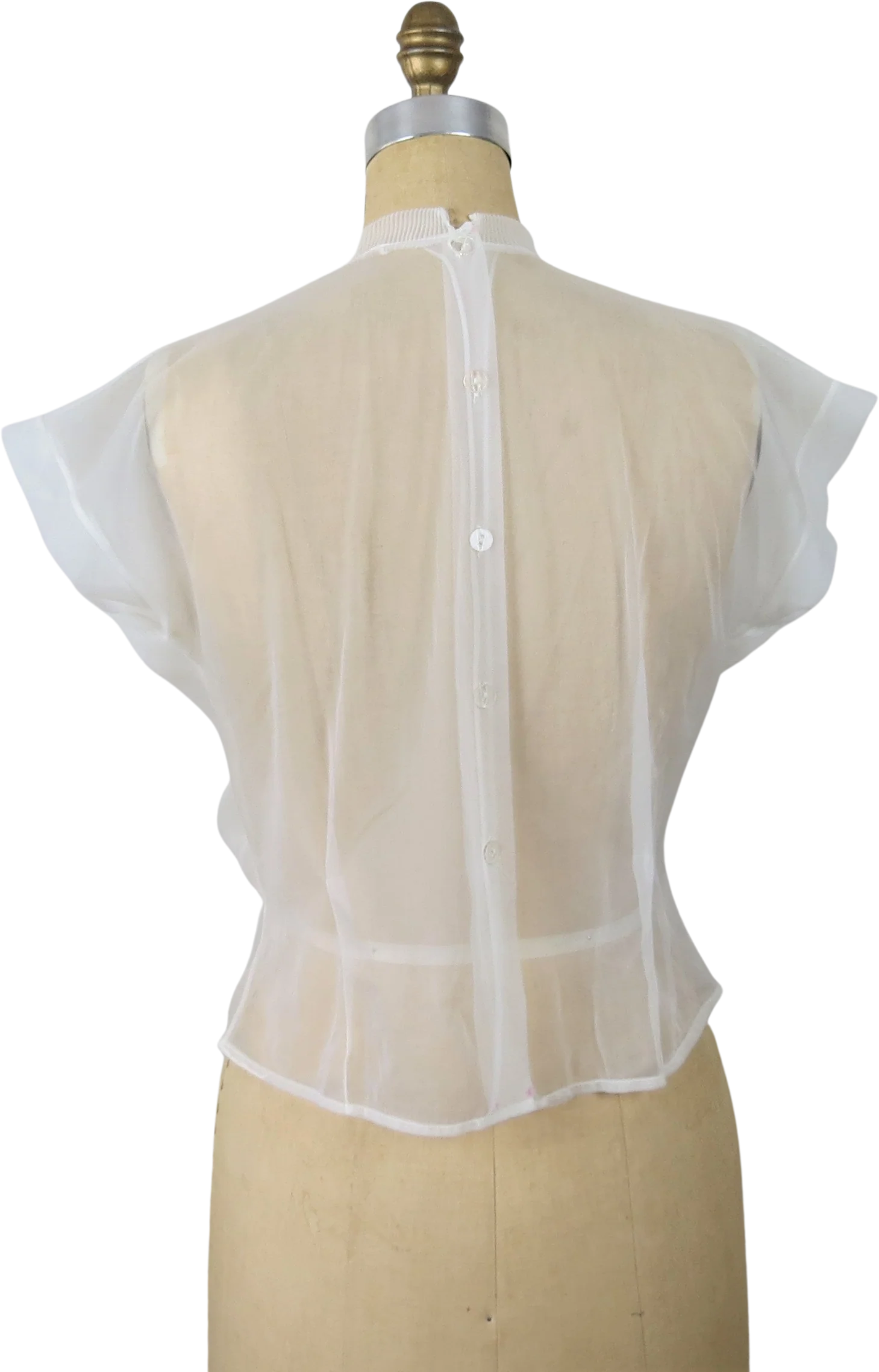 50s Sheer Nylon Blouse Button Back High Neck Dressy - Image 2