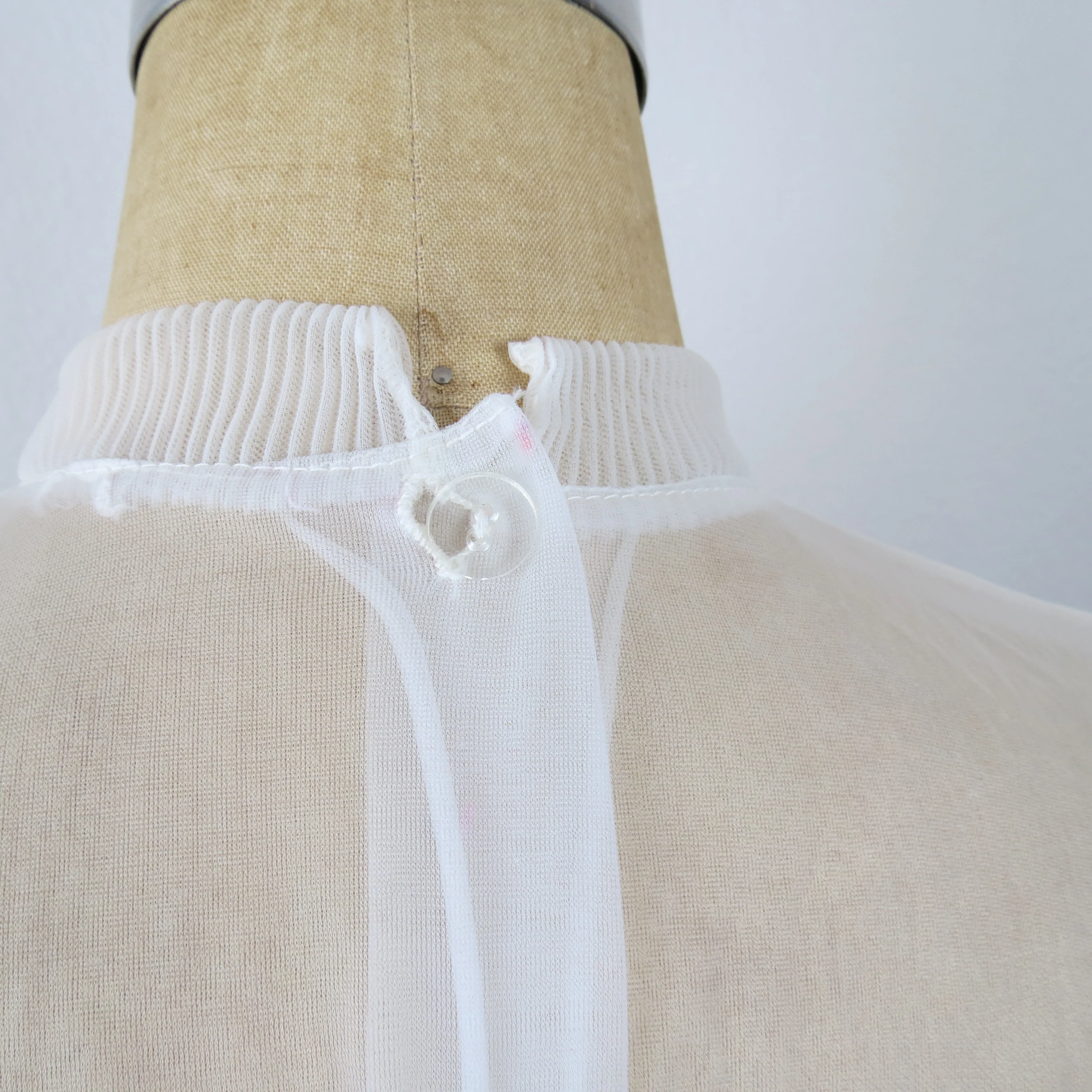 50s Sheer Nylon Blouse Button Back High Neck Dressy - Image 6