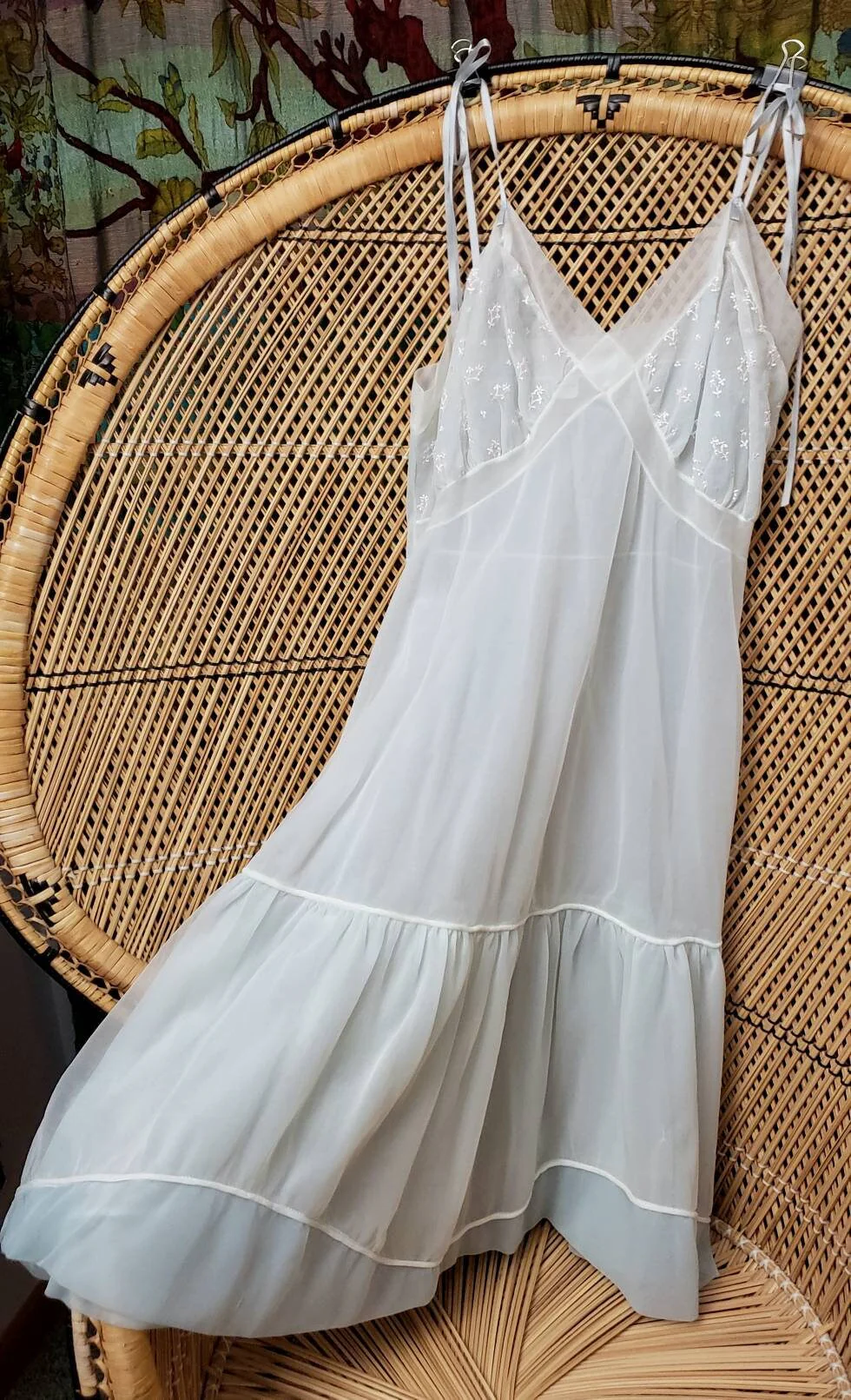 50s Sheer Pale Blue Floral Nightie 40 Md/lg - Image 6