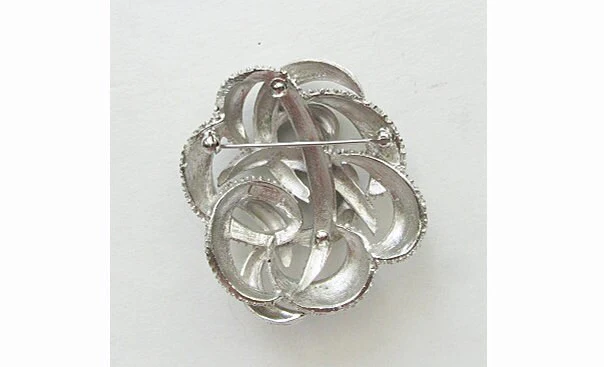 50s Signed Crown Trifari Brooch of Abstract Swirls 2 Inches Tall One Half Inch Thick Silver Tone by Trifari - Image 5