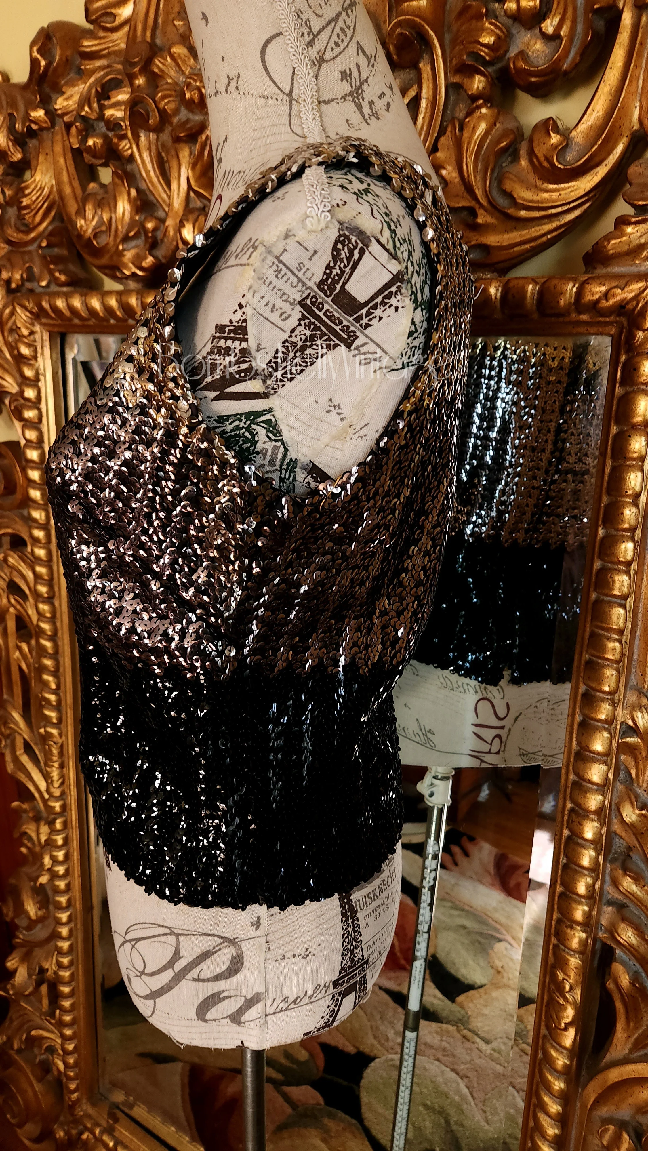 50s Silver Black And Gold Sequined Back Zip Top - Image 4