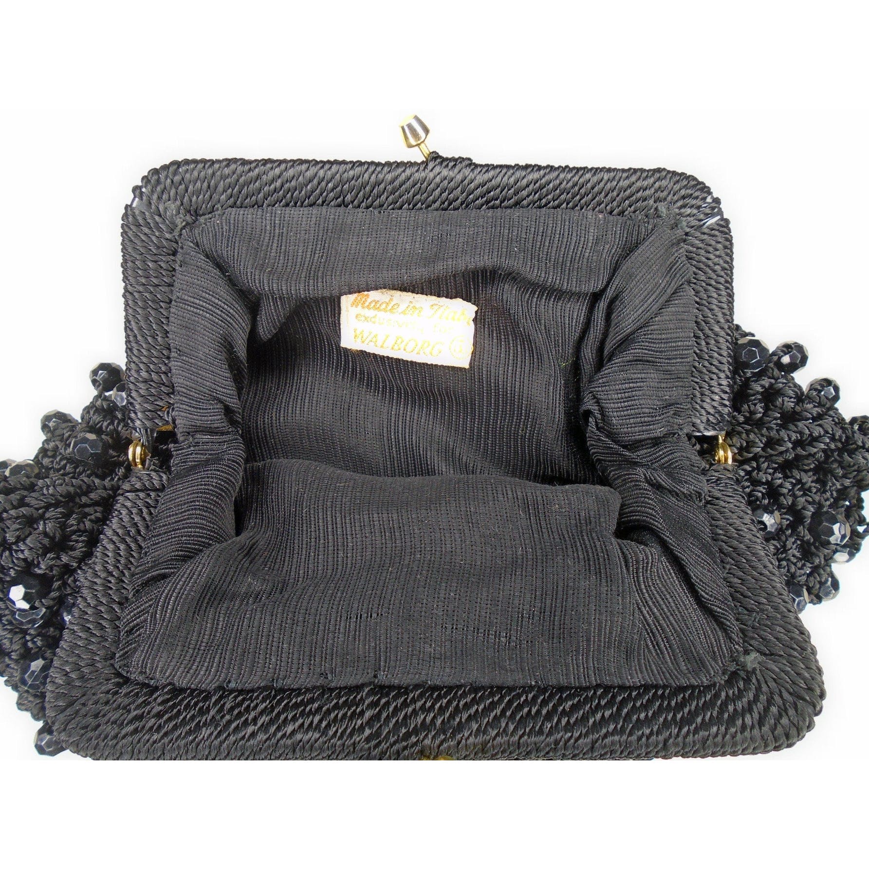 50s Small Black Beaded Crochet Clutch, Mini Purse By Walborg - Image 5