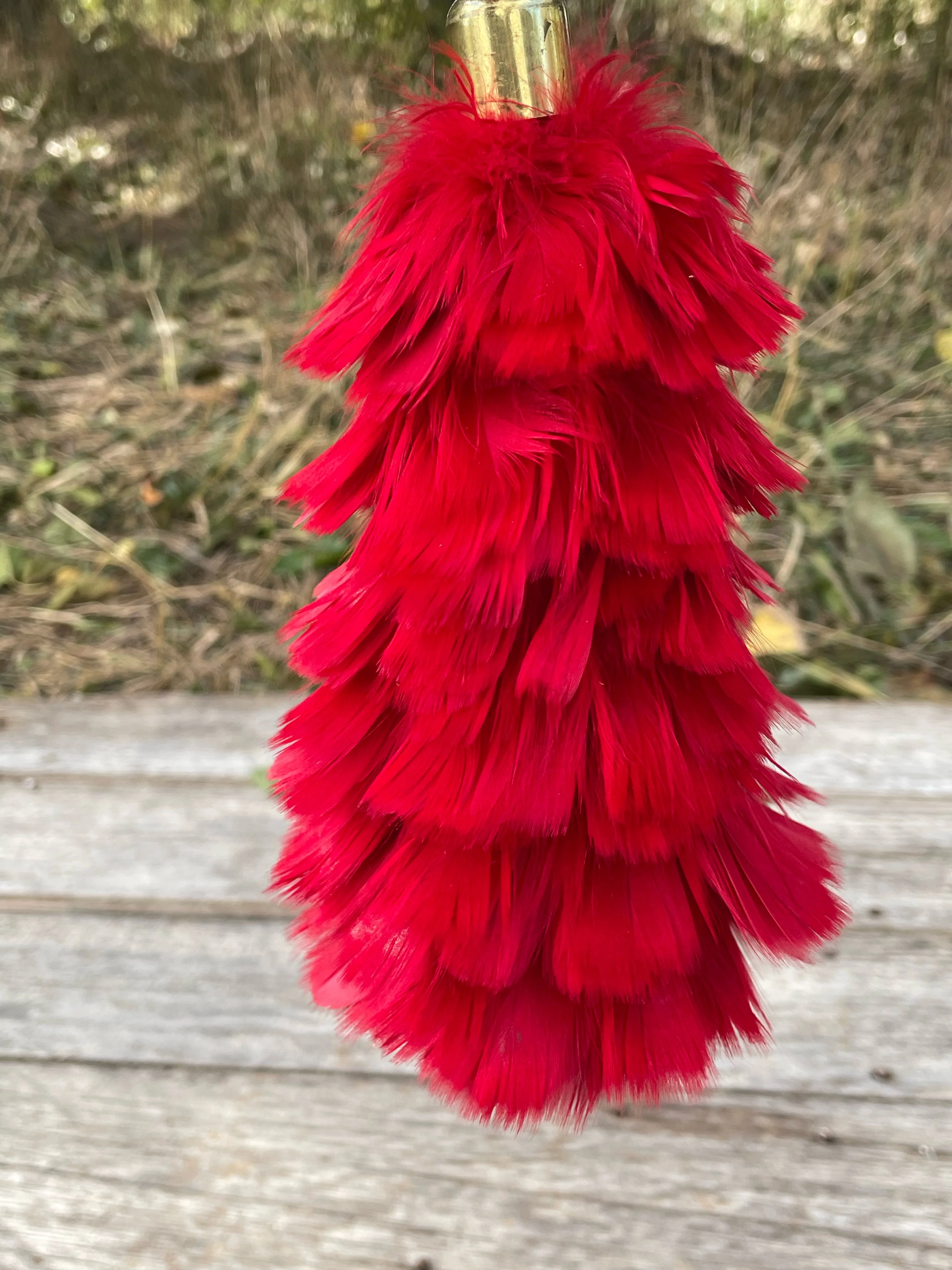 50s Small Red Real Feather Duster Clothes Brush - Image 10
