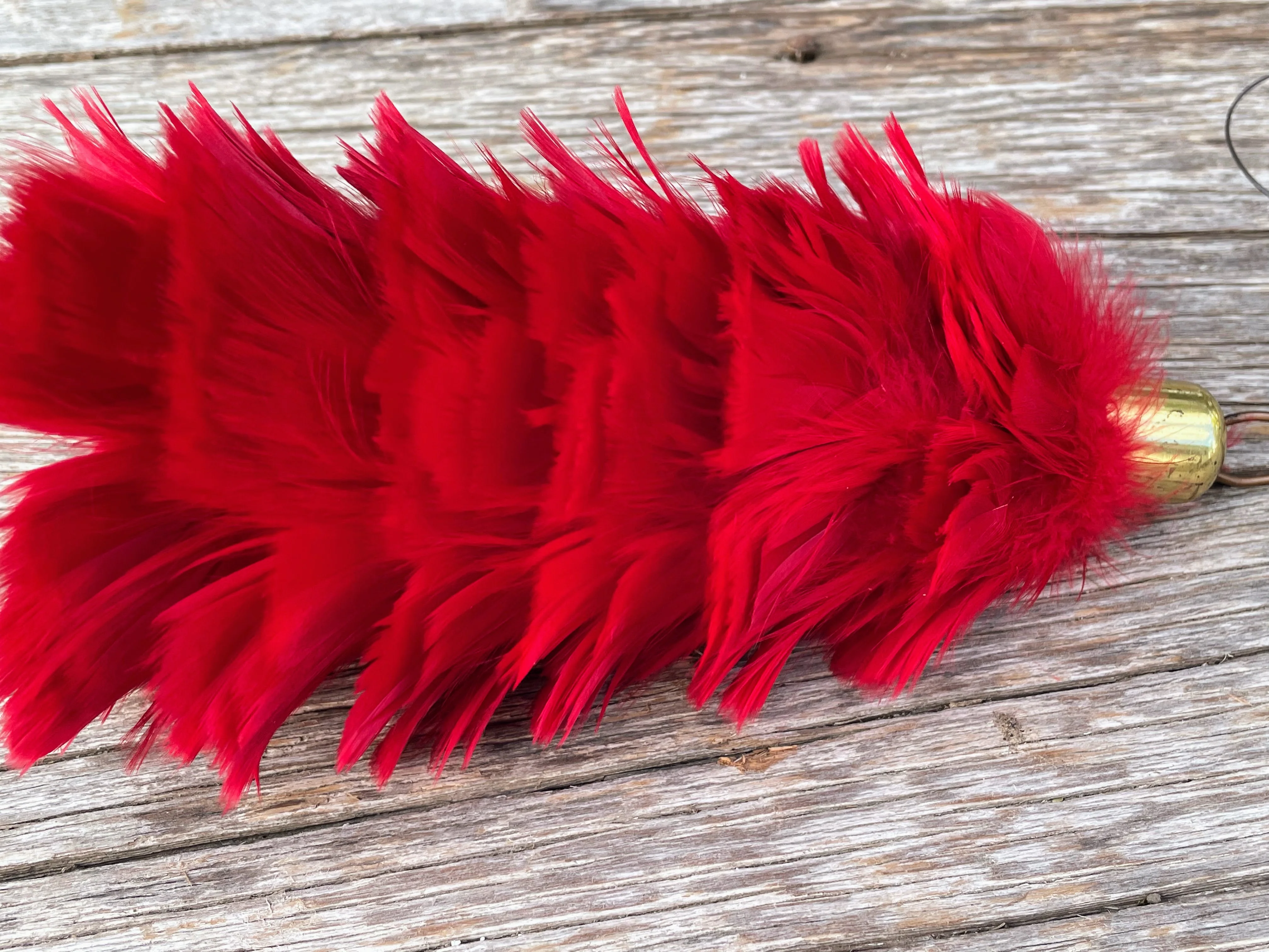 50s Small Red Real Feather Duster Clothes Brush - Image 6
