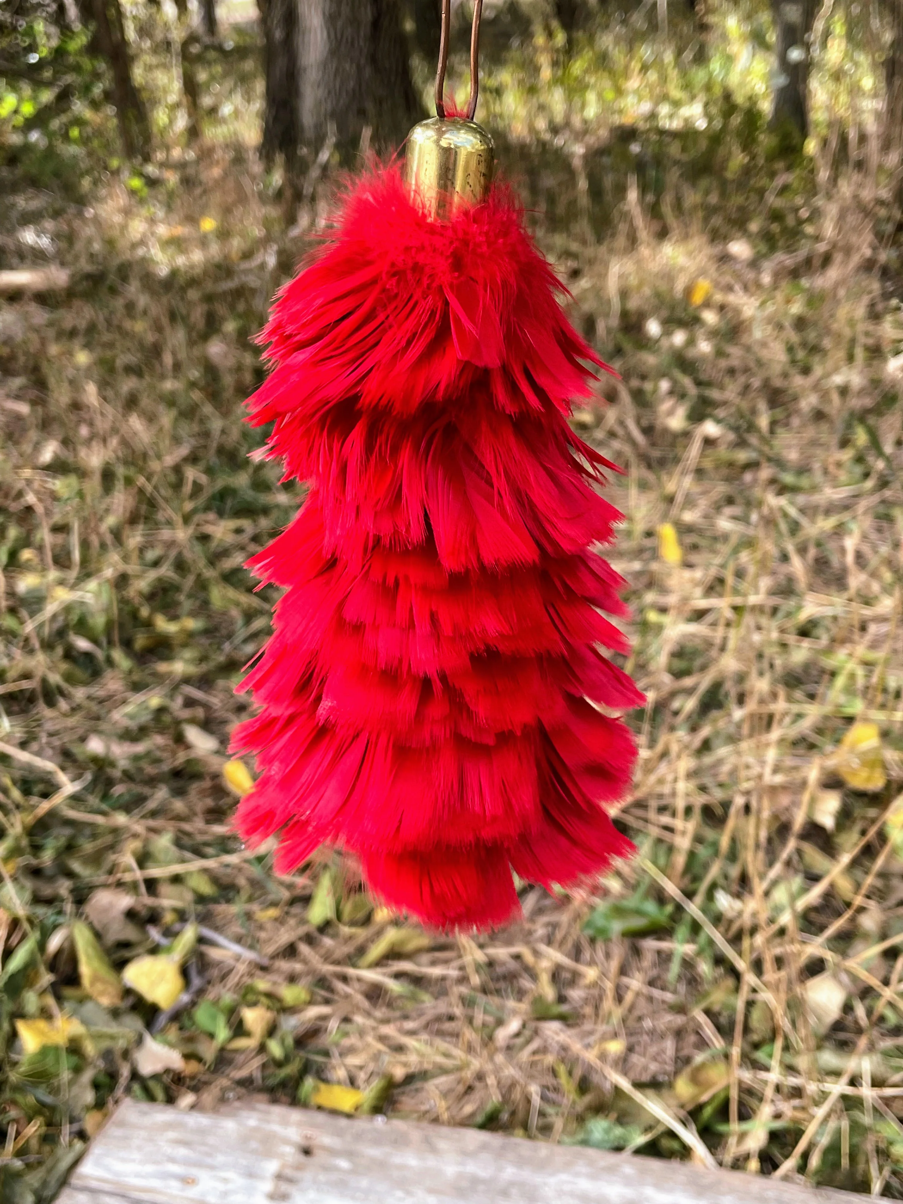 50s Small Red Real Feather Duster Clothes Brush - Image 7