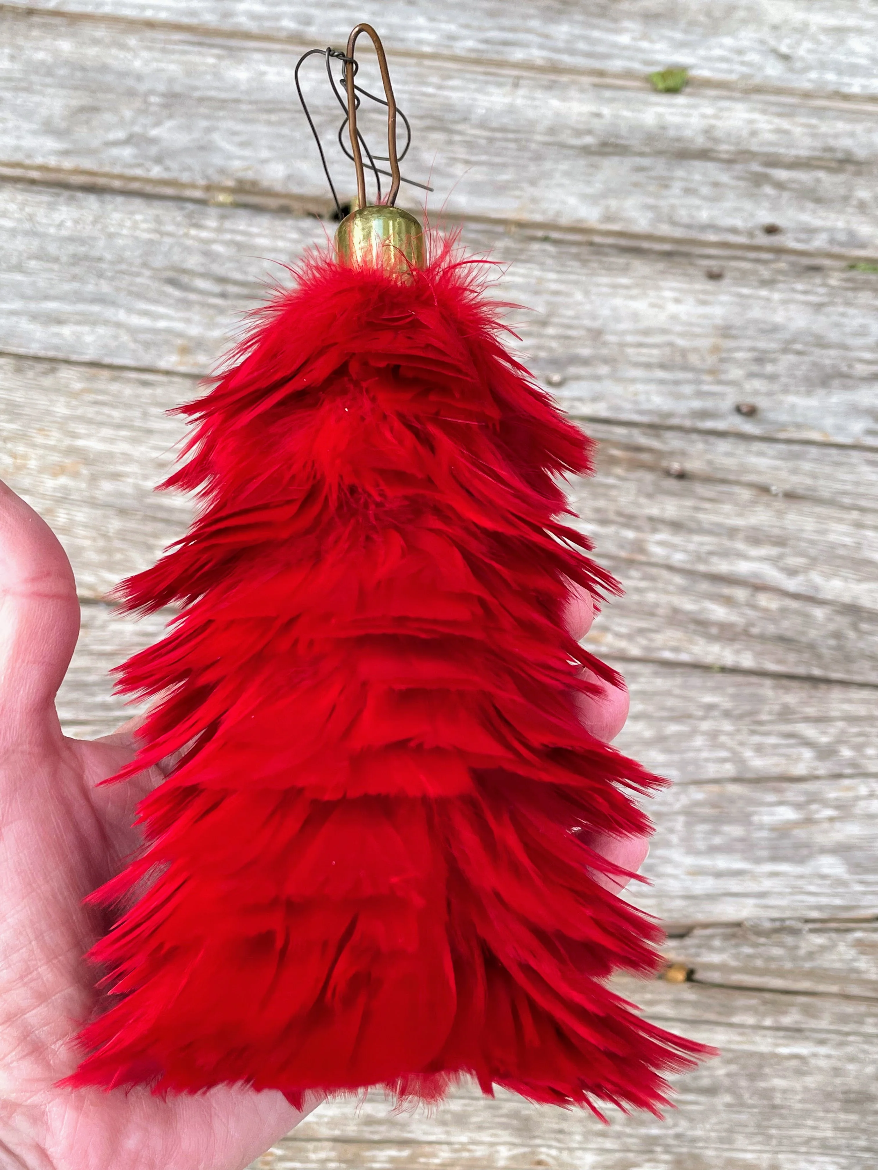 50s Small Red Real Feather Duster Clothes Brush - Image 8