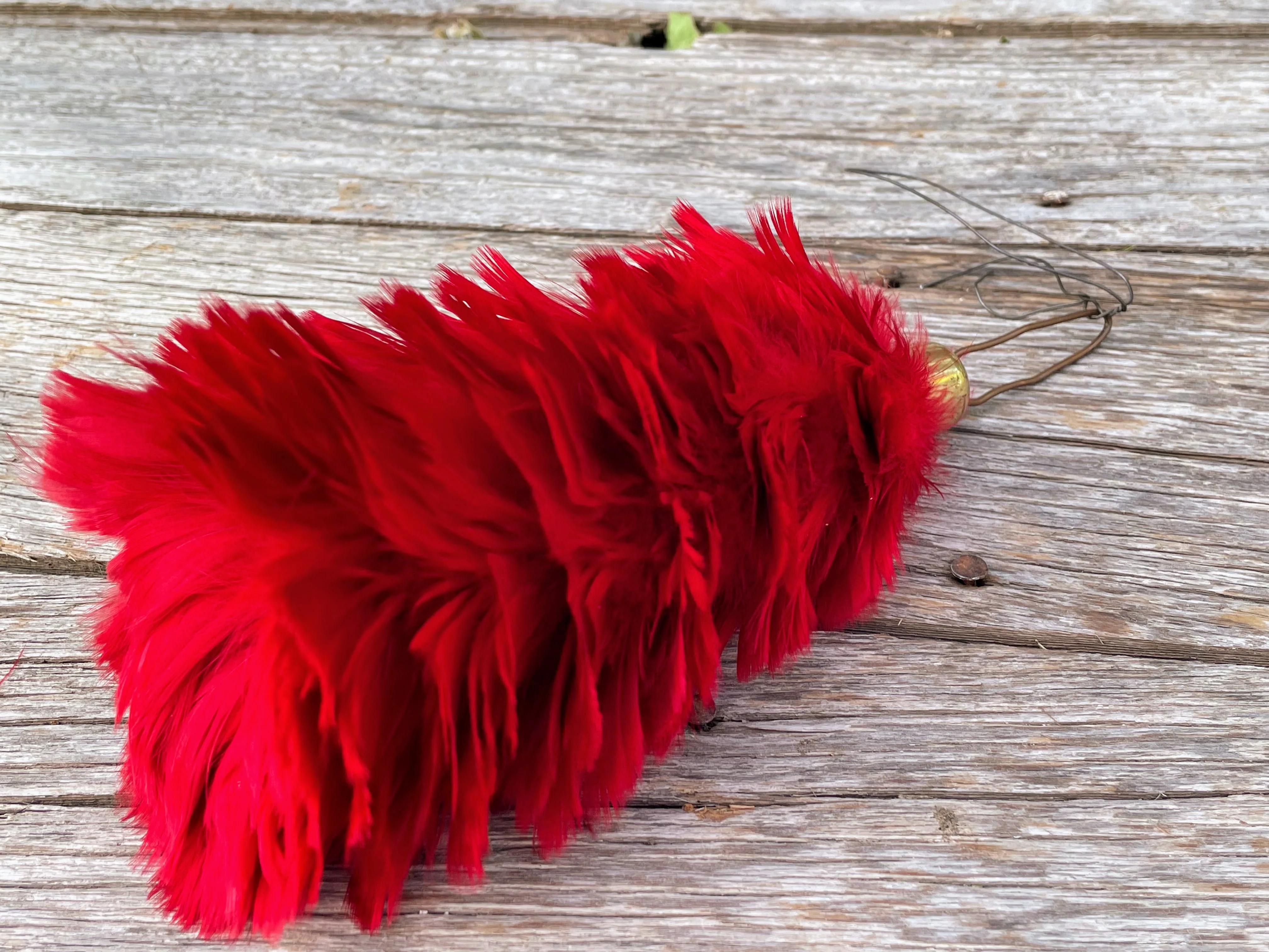 50s Small Red Real Feather Duster Clothes Brush - Image 9