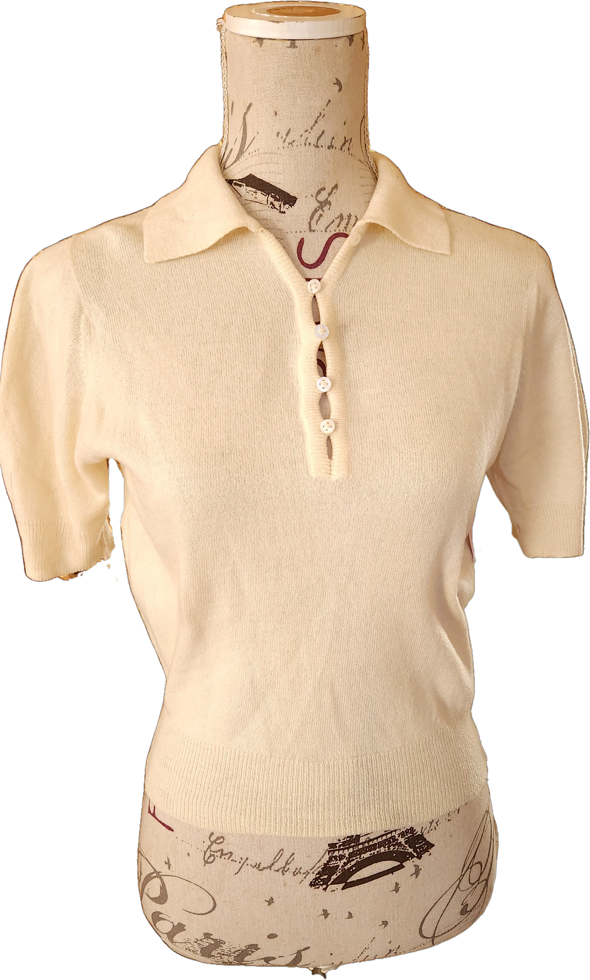50s Soft White Collared Short Sleeve Cashmere Sweater By Peck & Peck Fifth Avenue