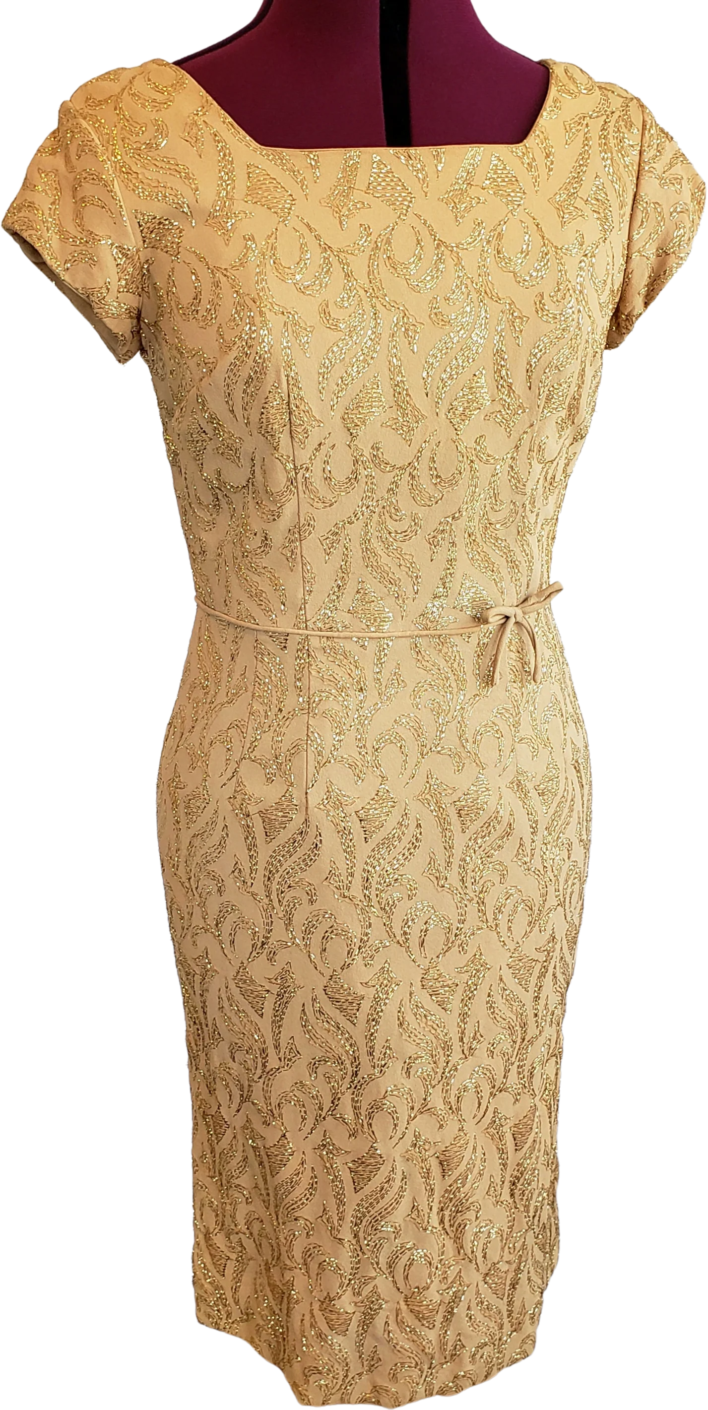 50s Sparkly Gold Wiggle Dress By Renmor