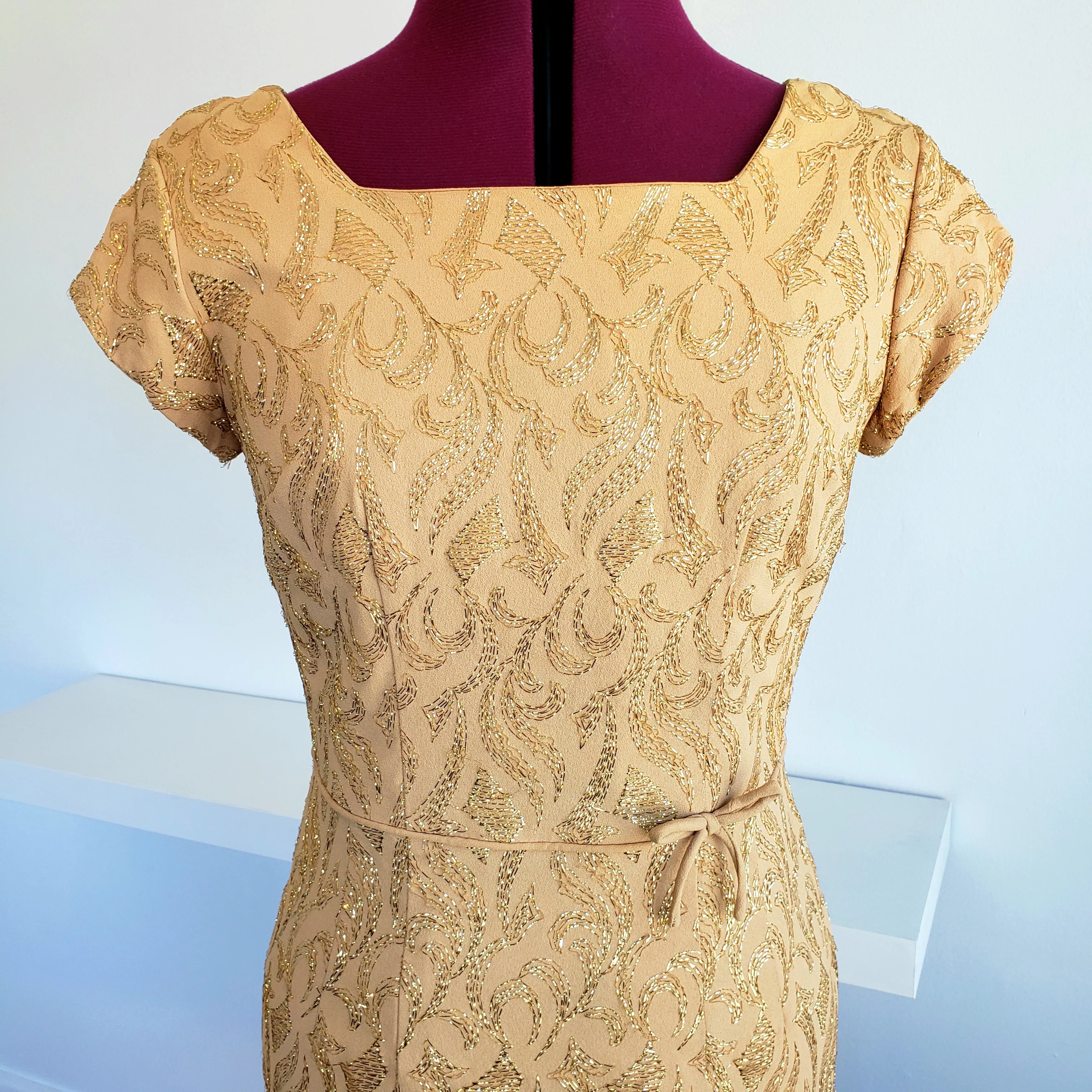 50s Sparkly Gold Wiggle Dress By Renmor - Image 3