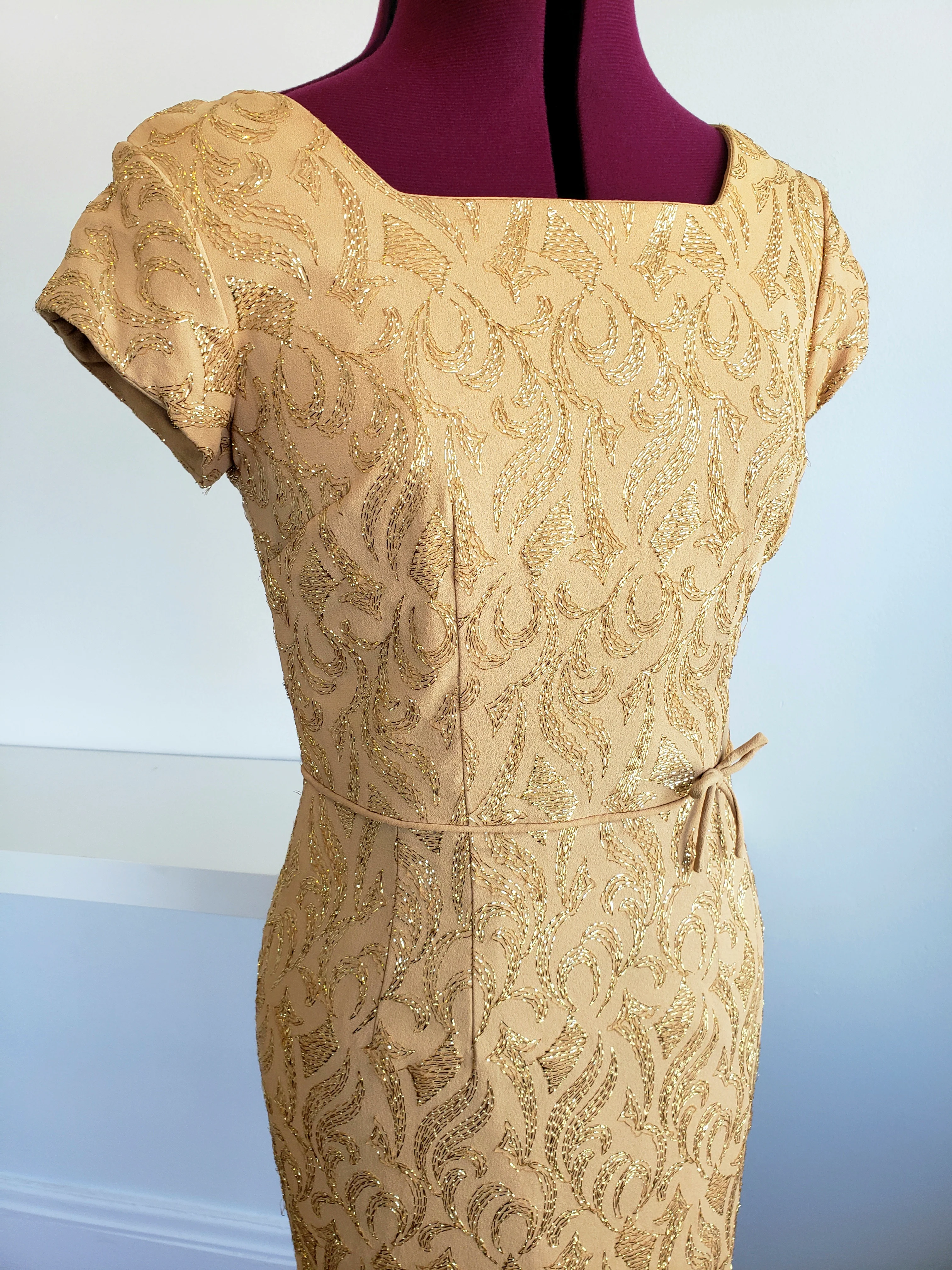 50s Sparkly Gold Wiggle Dress By Renmor - Image 5