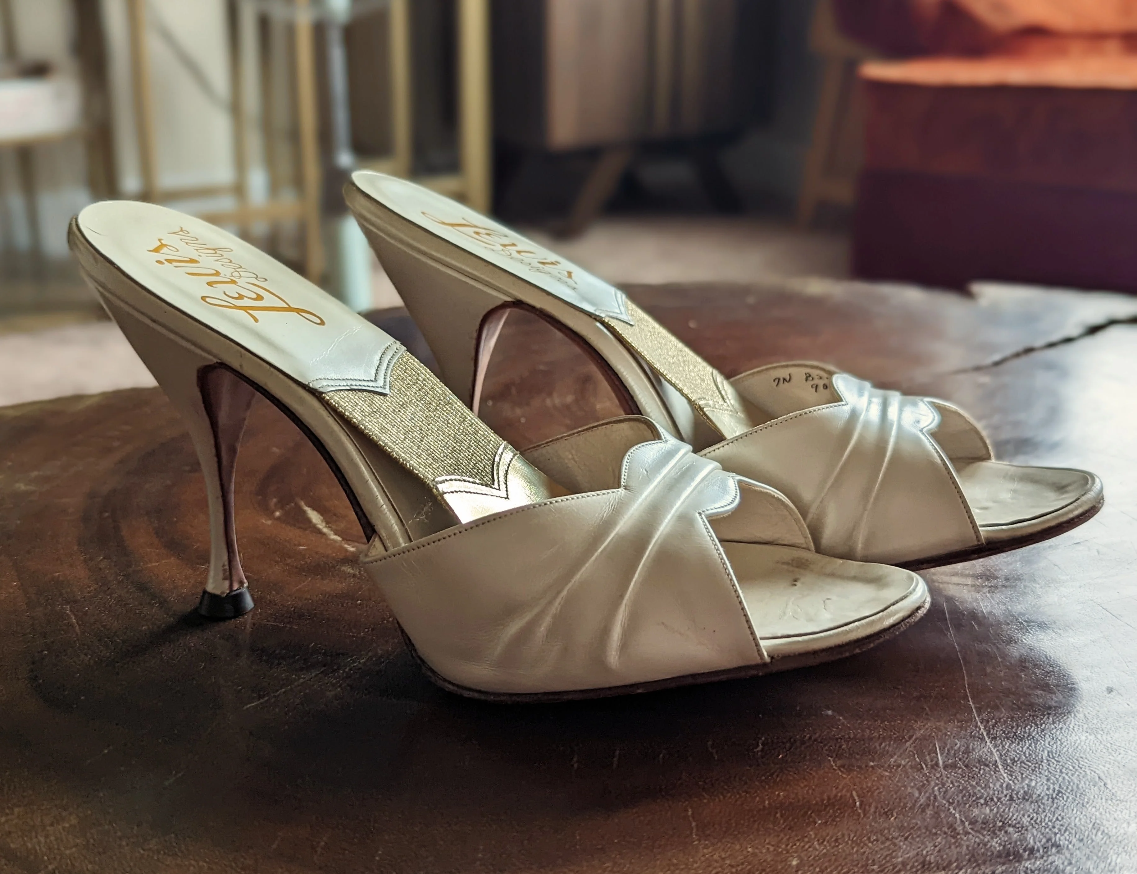 50s Springolator Mule White Leather Shoes by Lewis Designs - Image 2