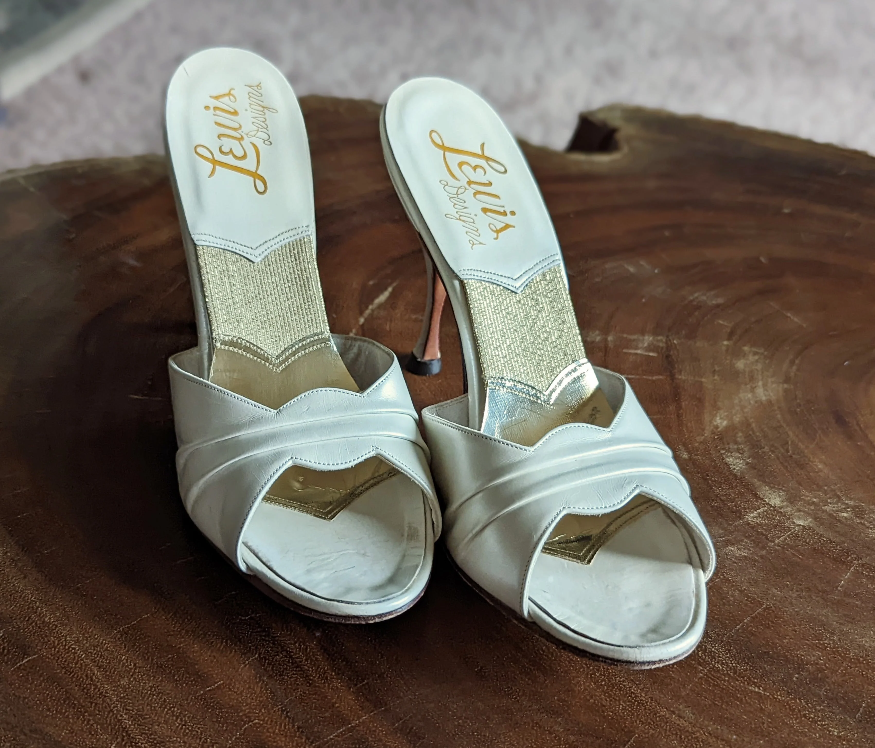 50s Springolator Mule White Leather Shoes by Lewis Designs - Image 3