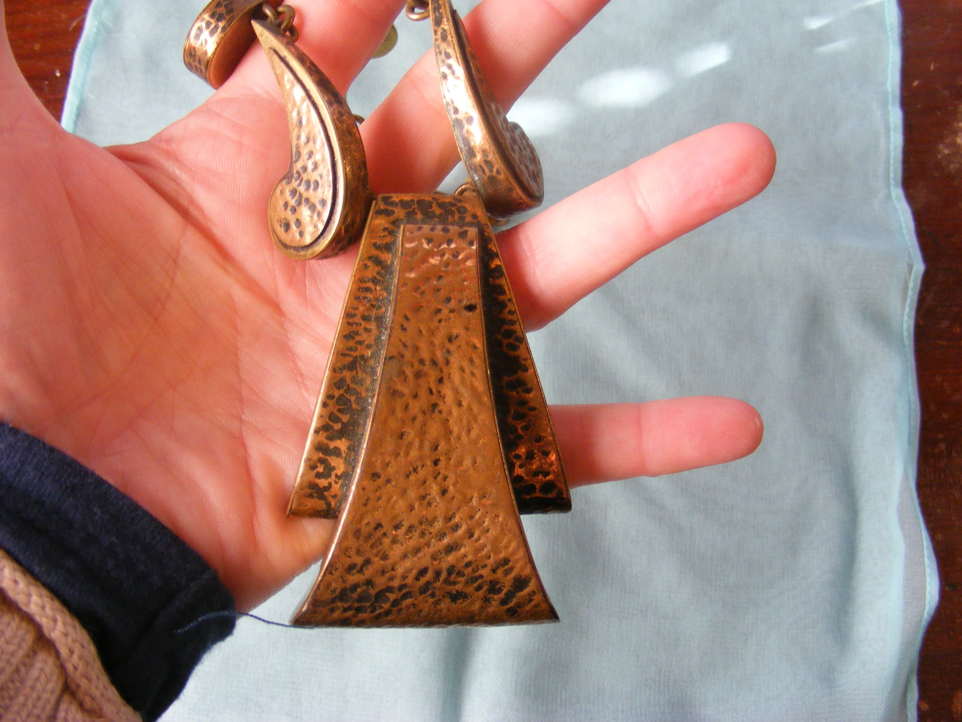 50s Statement Necklace Hammered Copper Brass Chunky By Maya Mexico - Image 10