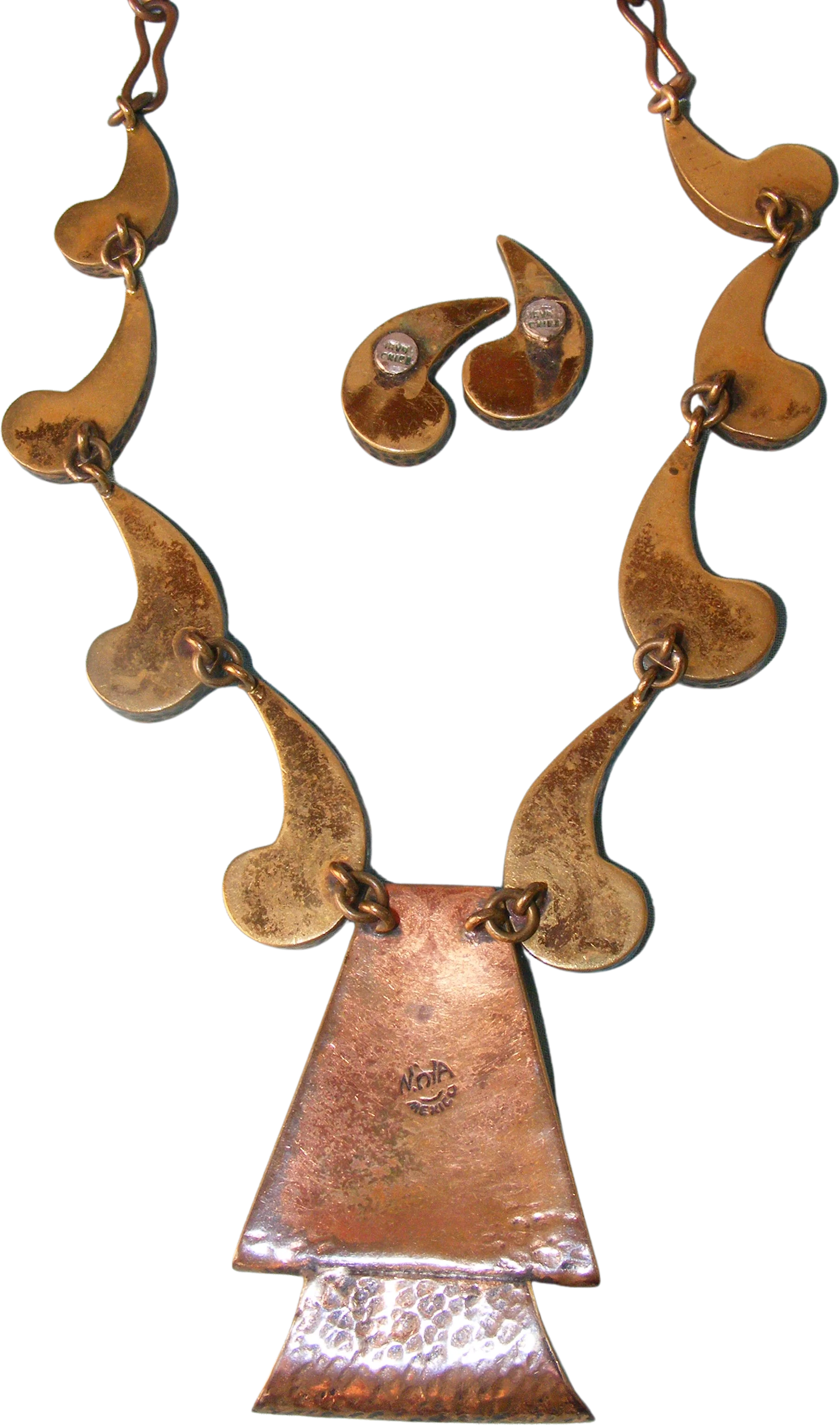 50s Statement Necklace Hammered Copper Brass Chunky By Maya Mexico - Image 2
