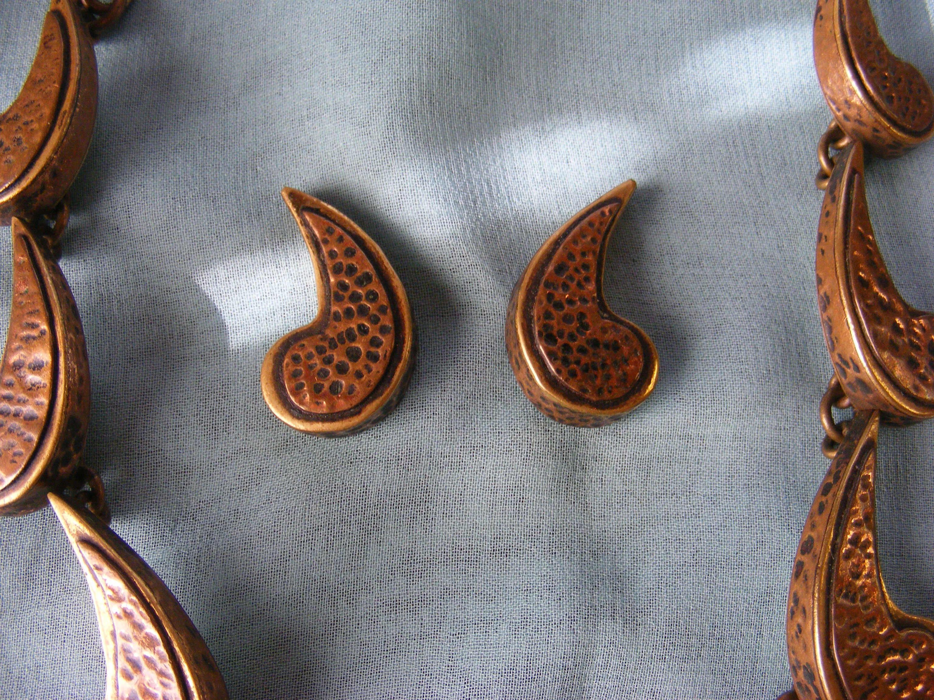 50s Statement Necklace Hammered Copper Brass Chunky By Maya Mexico - Image 4