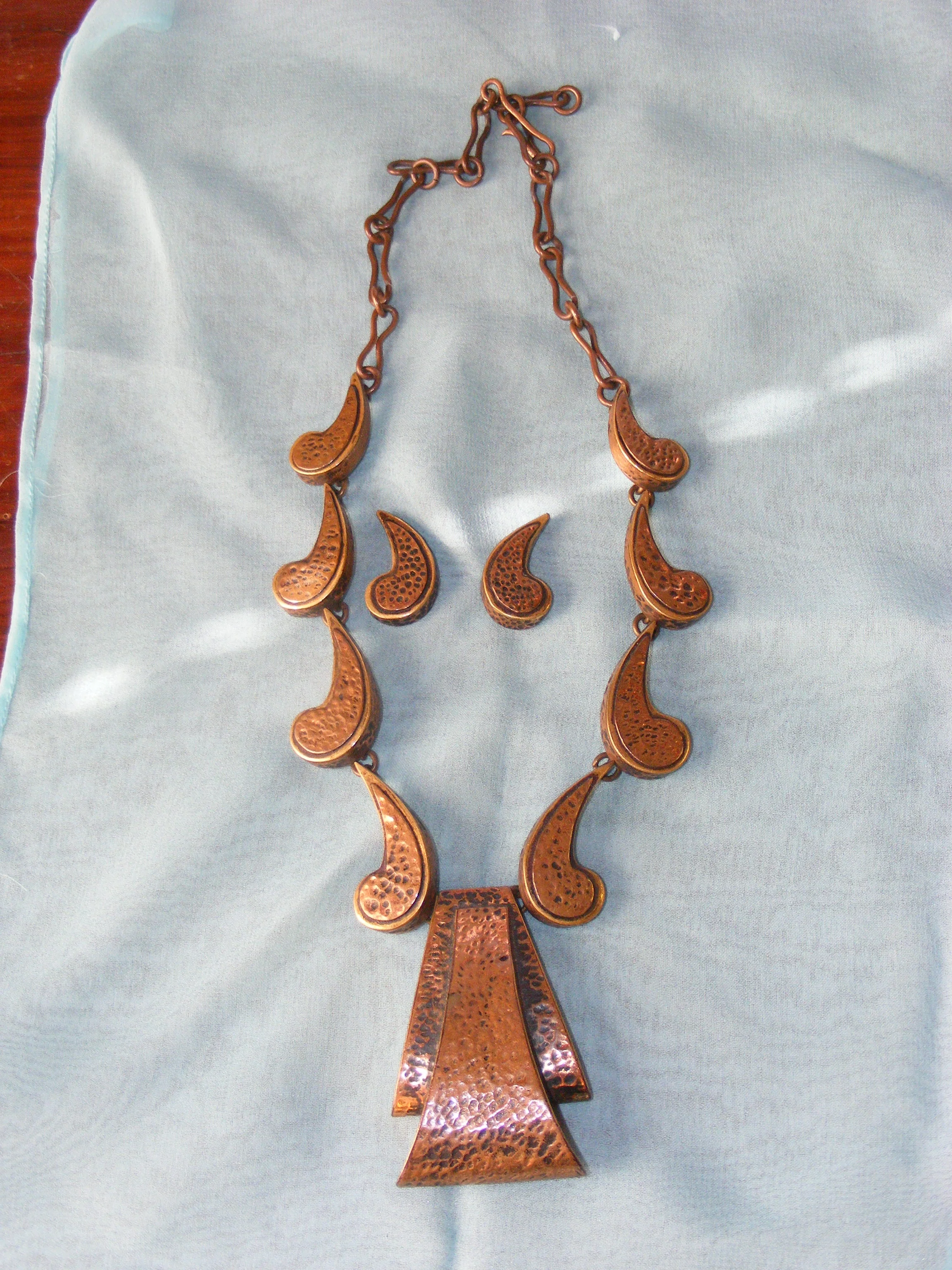 50s Statement Necklace Hammered Copper Brass Chunky By Maya Mexico - Image 7